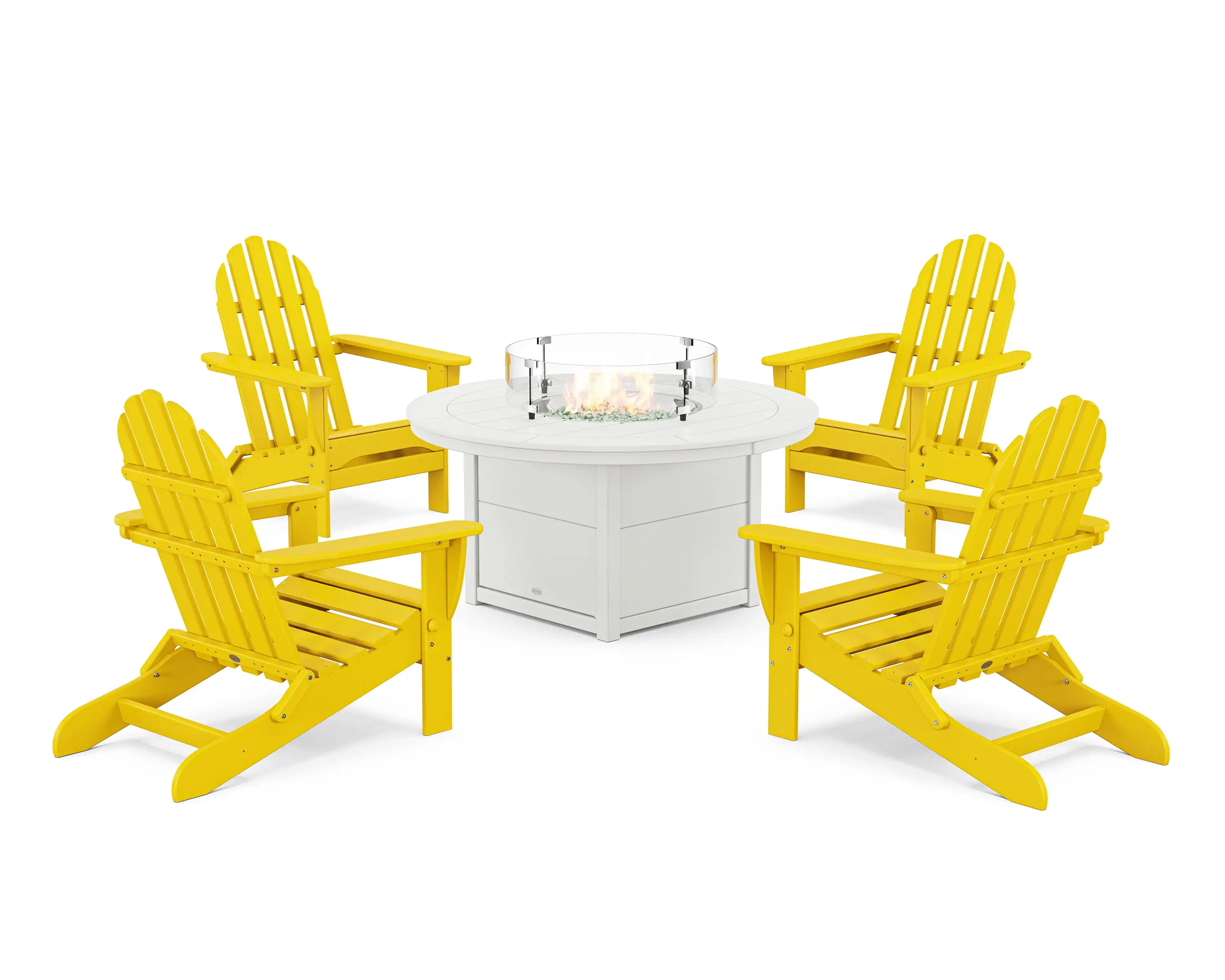 POLYWOOD Classic Folding Adirondack 6-Piece Conversation Set with Fire Pit Table in Lemon / White