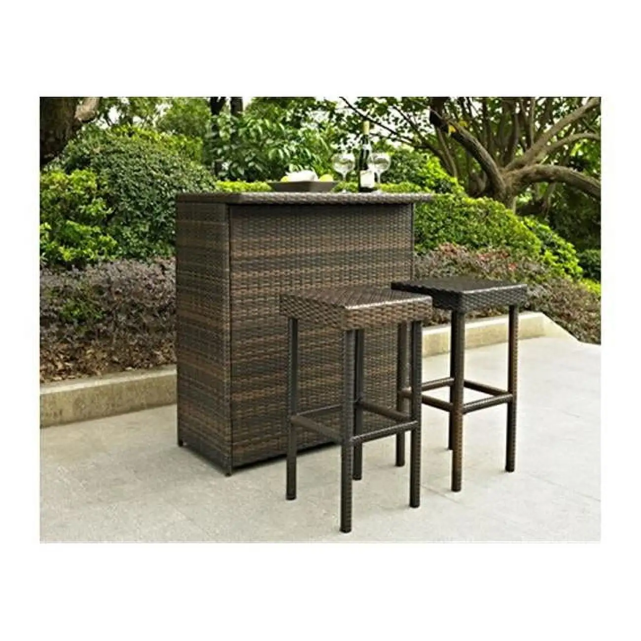 Palm Harbor 3 Piece Outdoor Wicker Bar Set - Bar & Two Stools