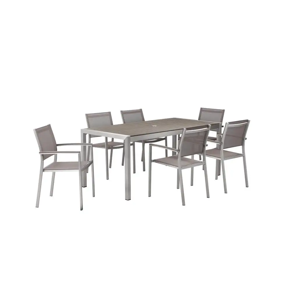 Pangea Home David 7-piece Modern Aluminum Frame Patio Dining Set in Gray