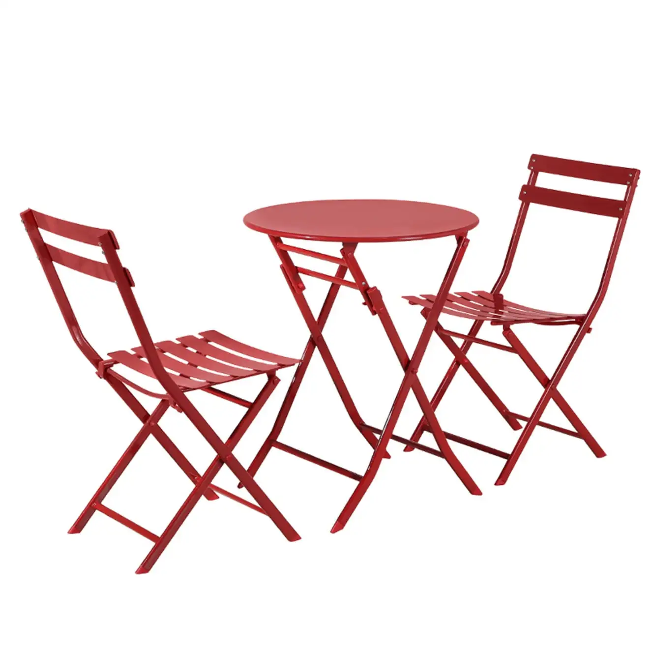 Patio Bistro Sets 3 Piece. Foldable Round Table and Chairs with Hollow Backrest Design. Table and Chair Sets for Patio Balcony Living Room.Red