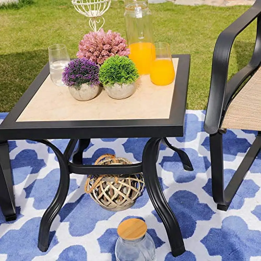 PatioFestival Patio Bistro Table with Square Porcelain Tabletop Outdoor Furniture with All Weather Steel Frame