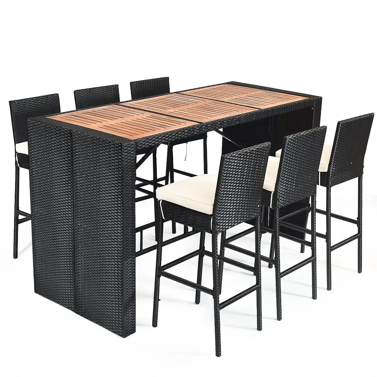 Patiojoy 7 Pieces Outdoor Rattan Wicker Dining Table Set with Cushions