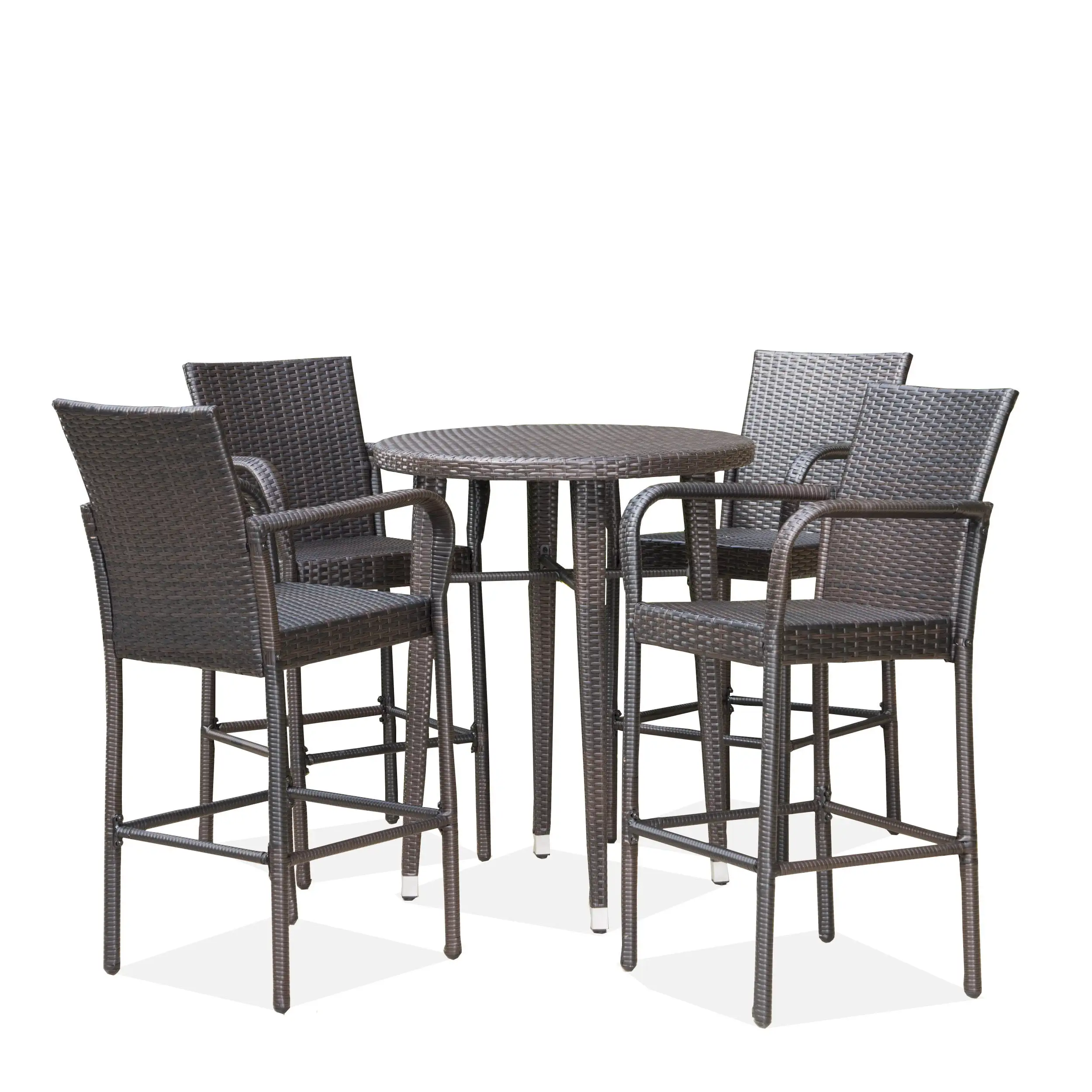 Patricia Outdoor 5 Piece Wicker 32.5 in Round Bar Table Set. Multibrown