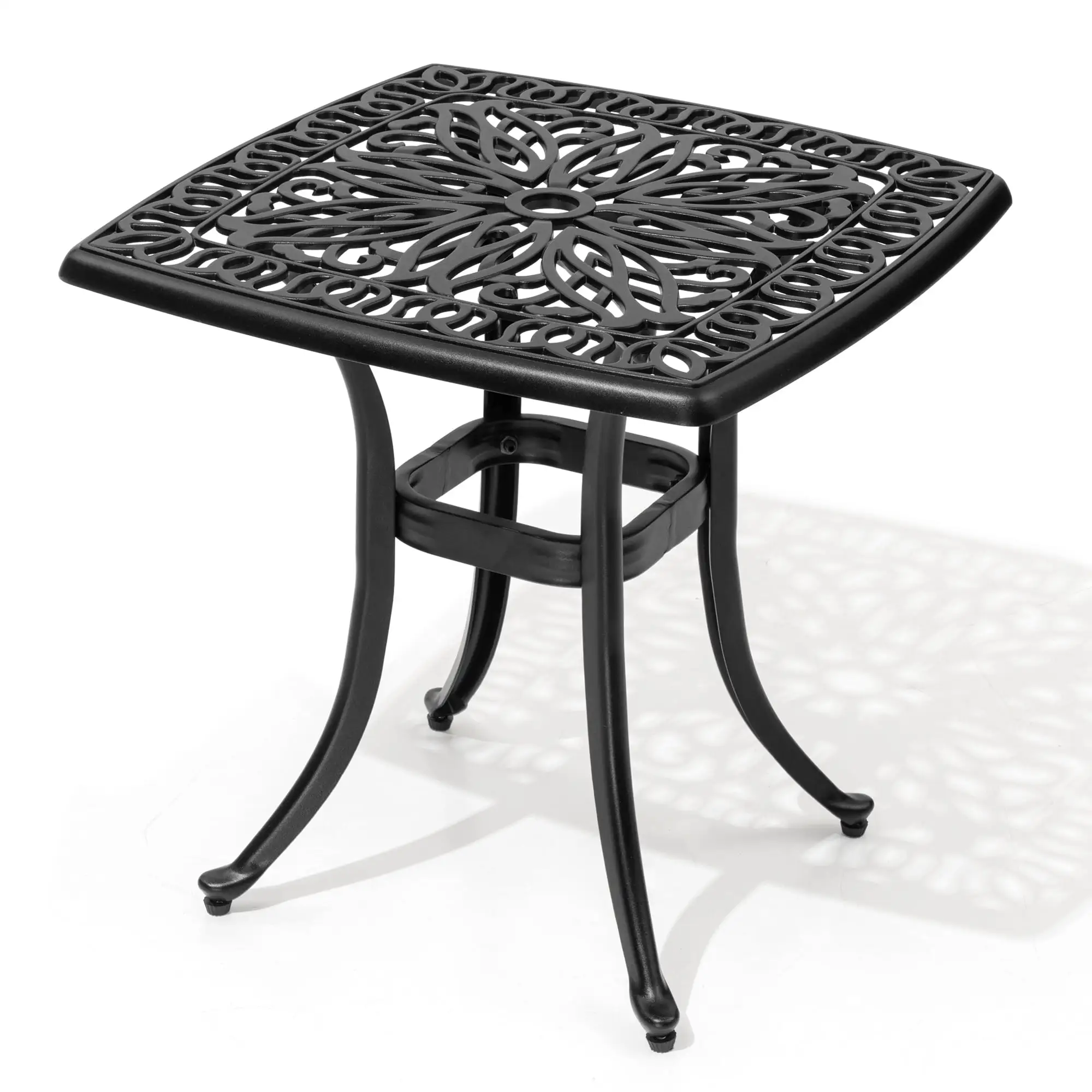 Pellebant Square Aluminum Patio Bistro Dining Table with Umbrella Hole in Black