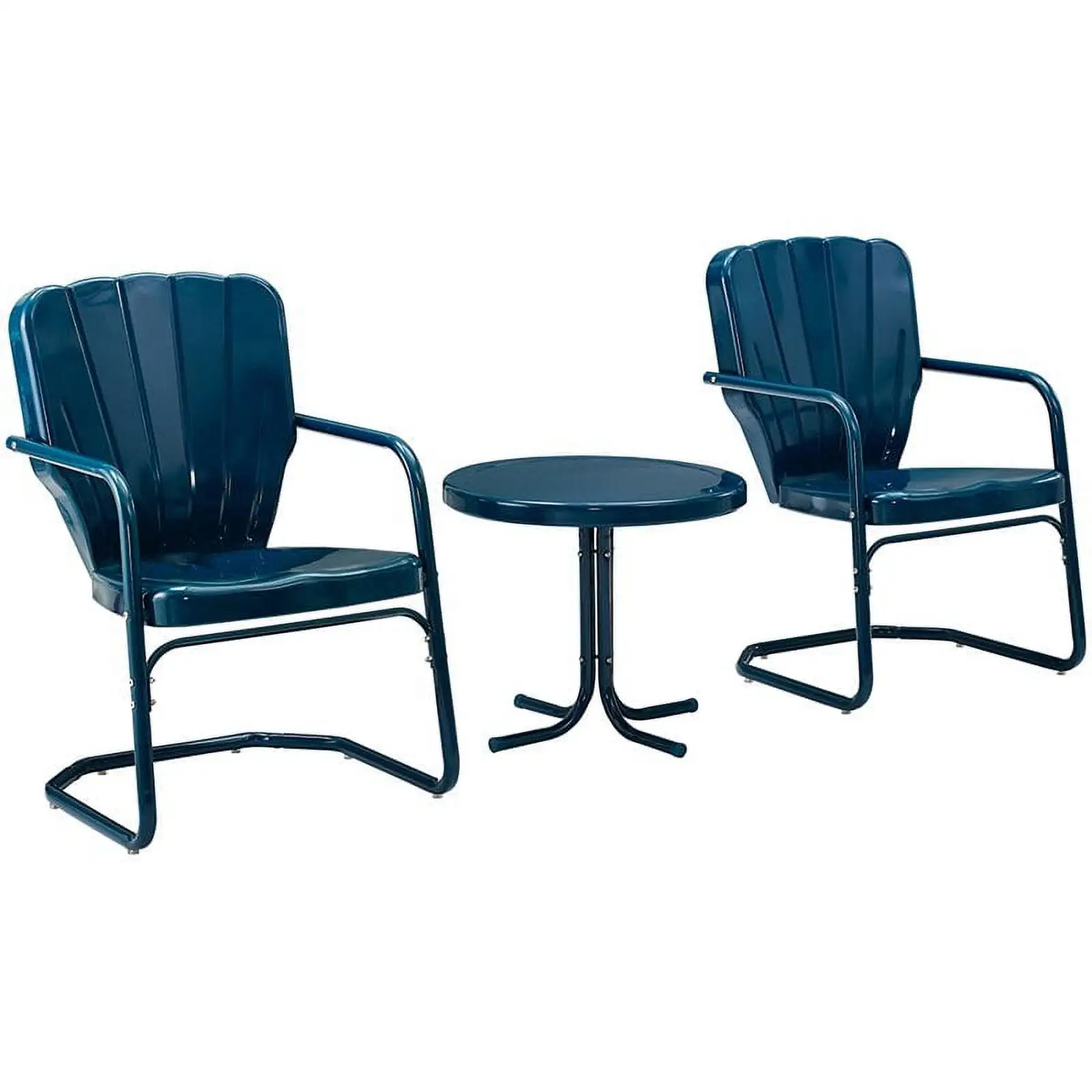 Pemberly Row 3 Piece 22 Round Metal Patio Conversation Set in Navy