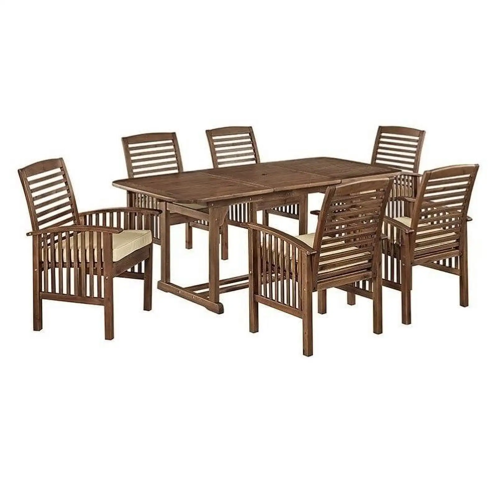 Pemberly Row 7 Piece Acacia Patio Dining Set in Dark Brown