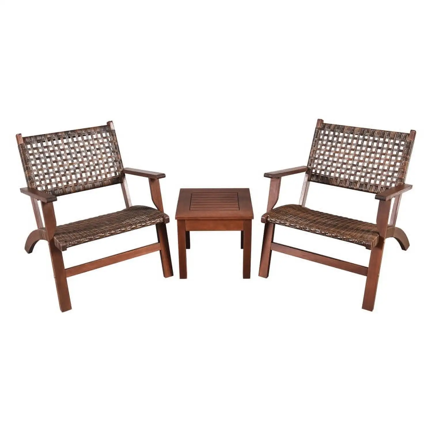 Resenkos 3 Pieces Outdoor Wooden Patio Rattan Furniture Set. Small Patio Conversation Furniture Set