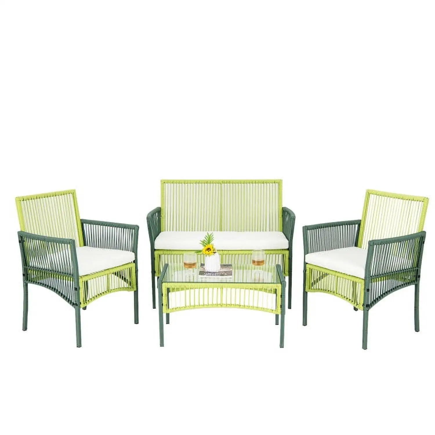 Resenkos 4 Piece Patio Round Wicker Conversation Set. Small Patio Conversation Furniture Set