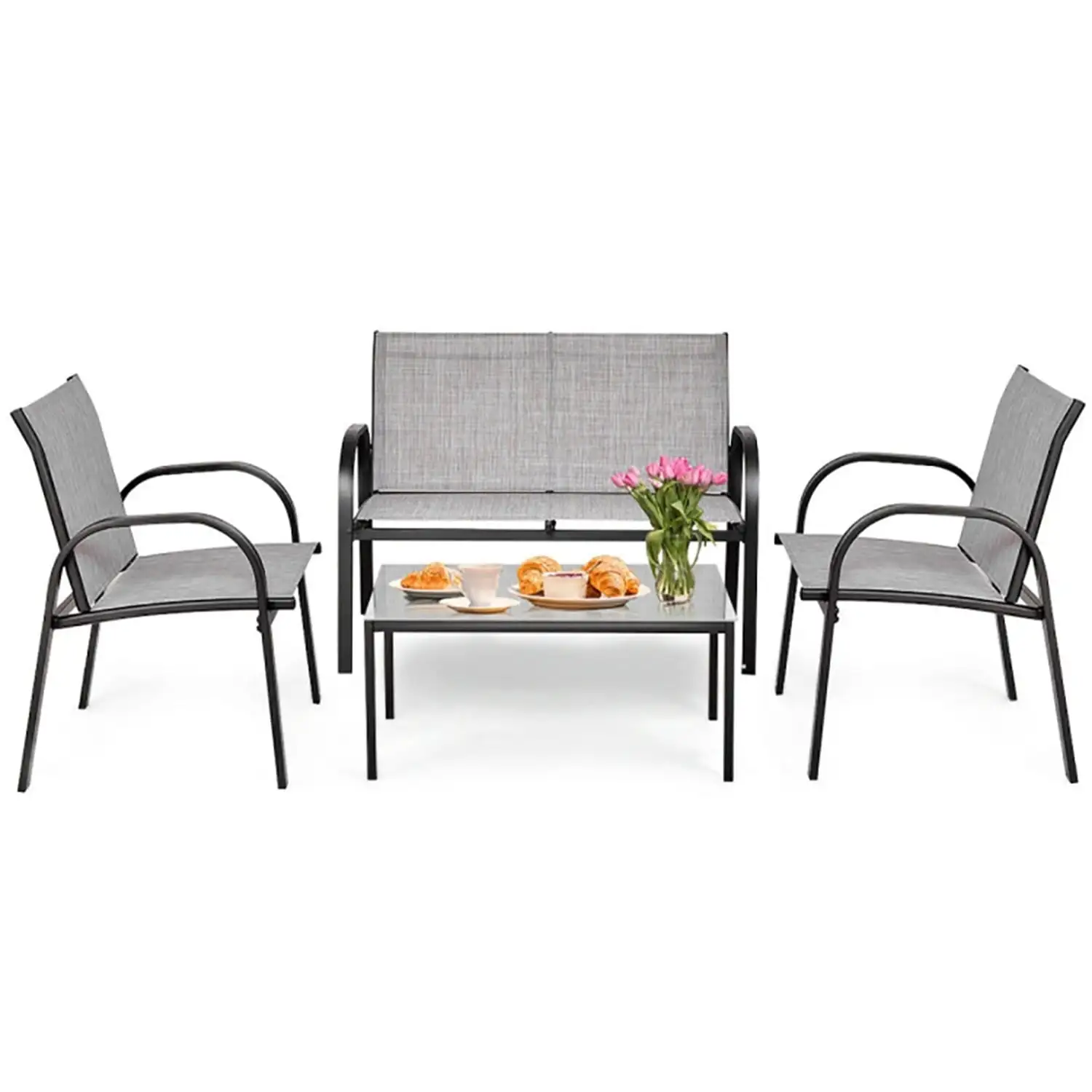 Resenkos 4 Pieces Patio Set Outdoor Furniture Sets Modern Fabric Chair Conversation Sets with Coffee Table for Yard and Bistro. White