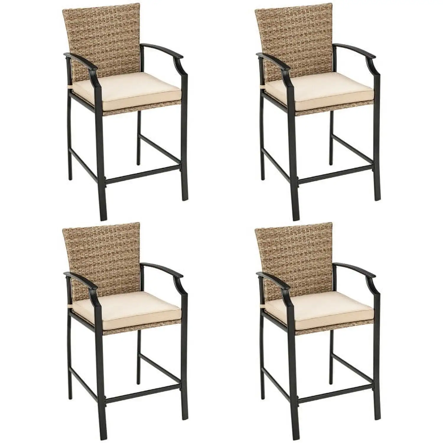 Resenkos 5 Pieces Outdoor Rattan Bistro Bar Stool Table Set with Cushions. Outdoor Dining Chair for Outside Patio. All Weather. Porch. Garden. Poolside