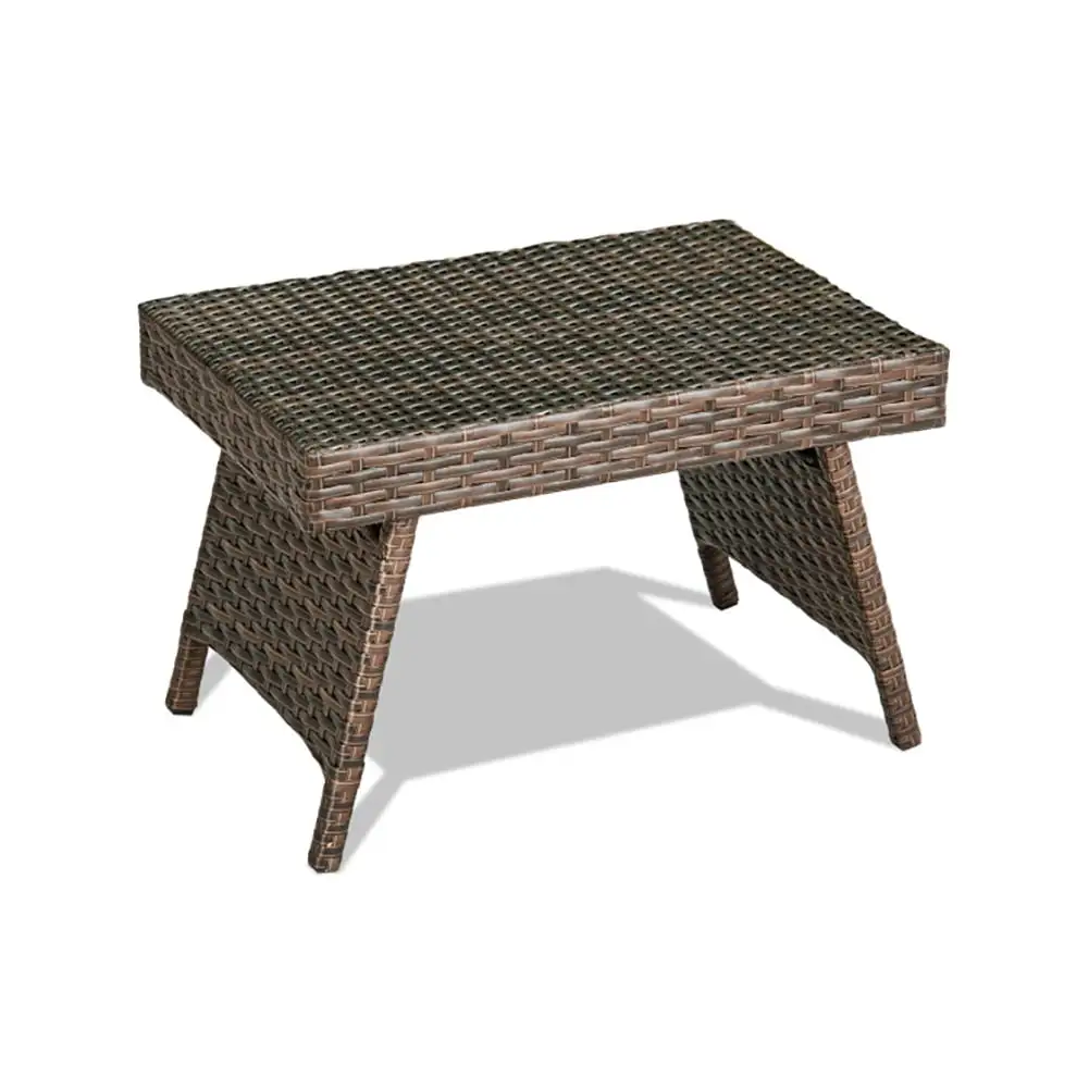 Resenkos Indoor Outdoor Small PE Rattan Square Side/End Table with Slatted Tabletop . Patio Coffee Bistro Table. Brown