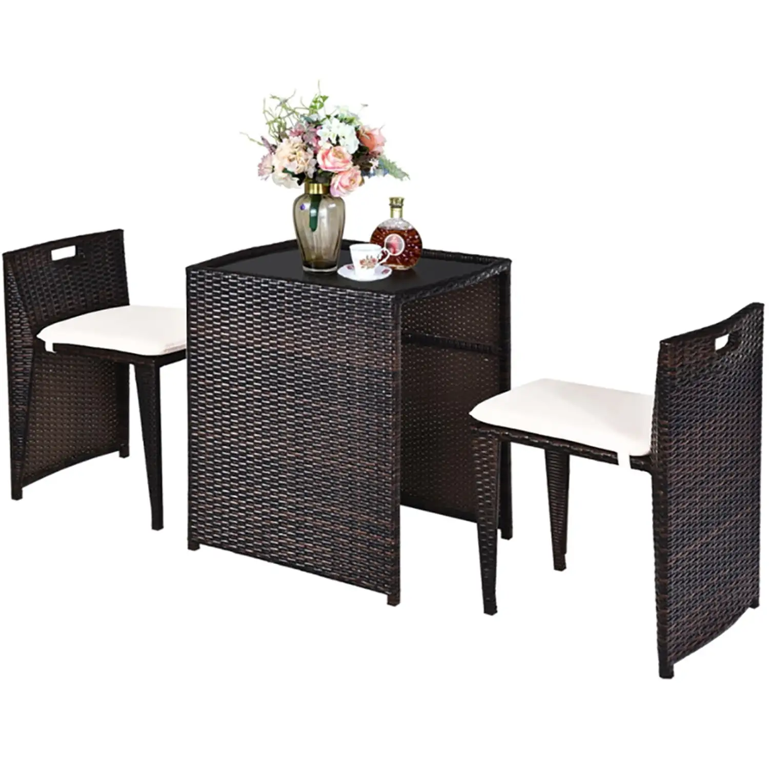 Resenkos Modern Outdoor Furniture Sets No Assembly Needed with Seat Cushion and Dining Table for Patio or Deck