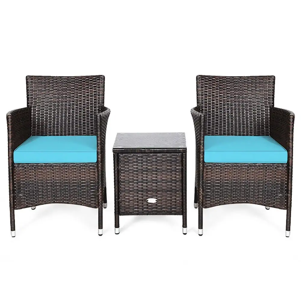 Resenkos Wicker Patio Conversation Furniture Set with Removable Cushions and Table for Yard Bistro Porch Balcony