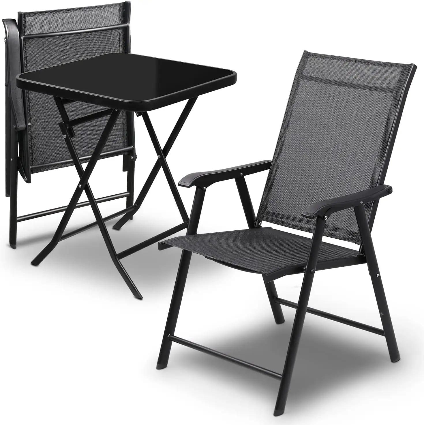 S Furniture Set of 3 Foldable Chair Outdoor Conversation Sets Foldable Coffee Table Lawn Balcony Poolside Backyard Bistro Set