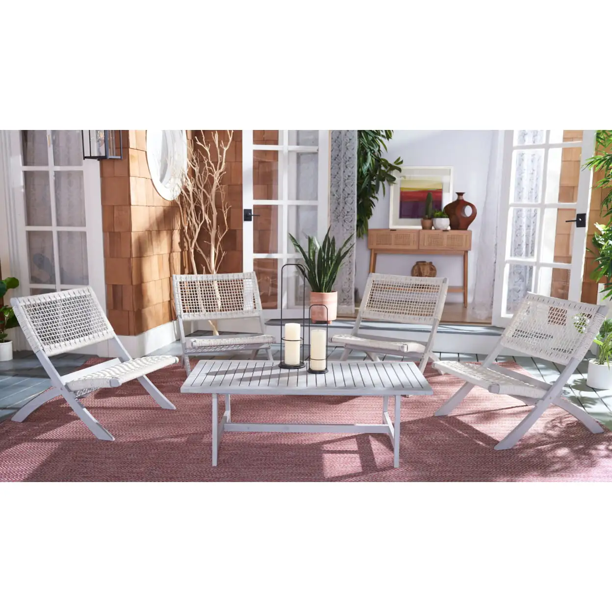 SAFAVIEH Blaze Outdoor Patio 5 Piece Coffee Set. Grey