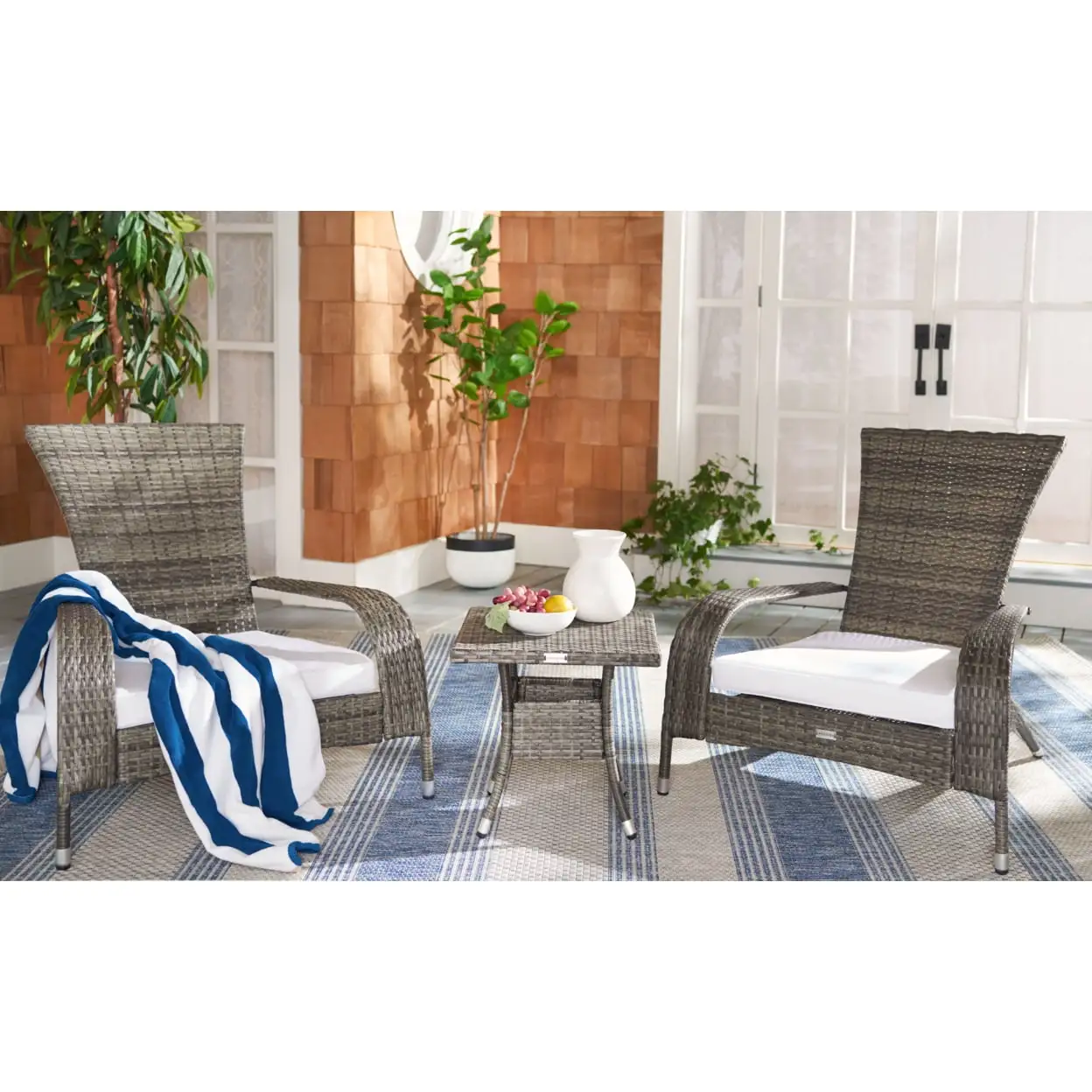 SAFAVIEH Edna Outdoor Patio 3 Piece Lounge Set. Grey Brown/White