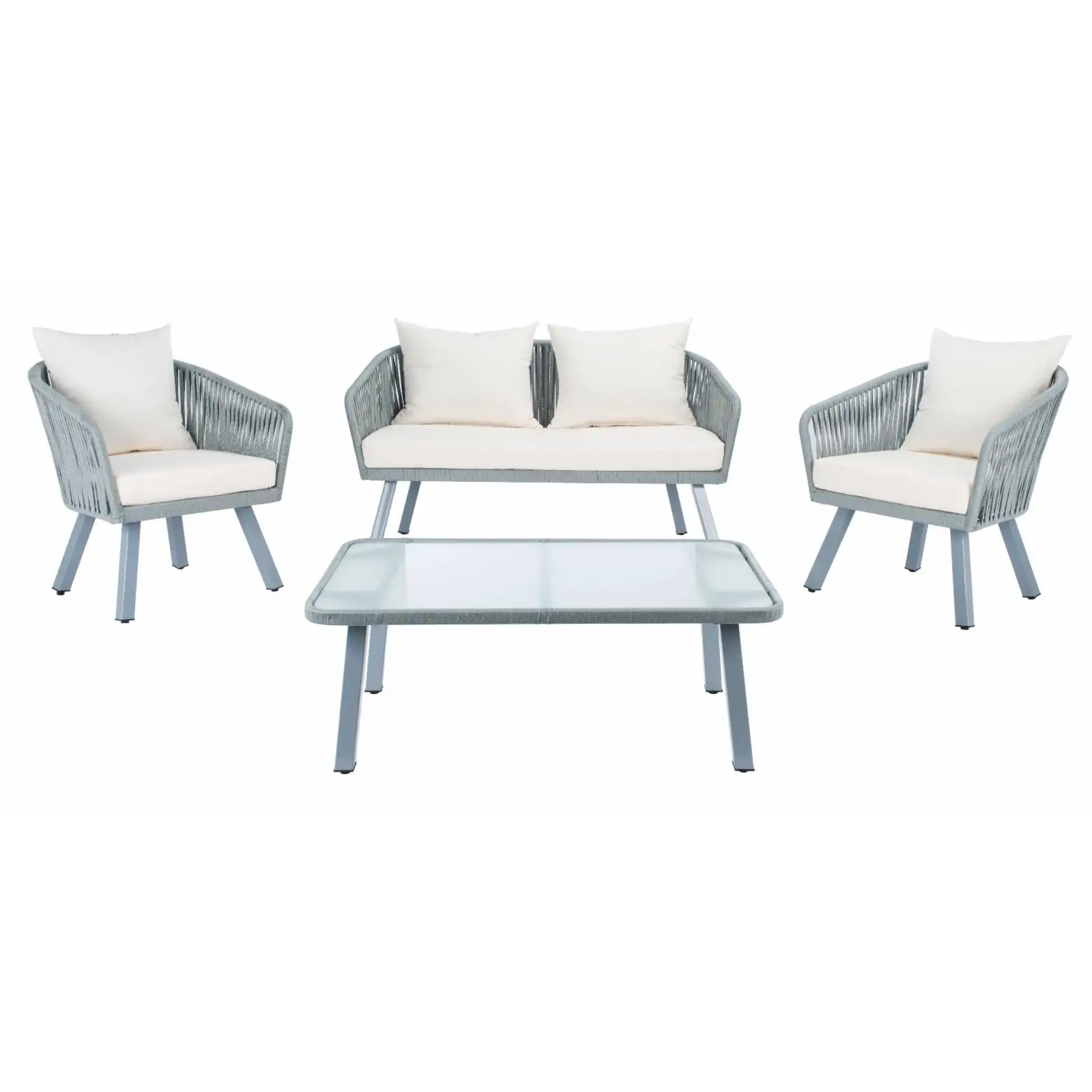 SAFAVIEH Jorda Outdoor Patio 4 Piece Conversation Set. Grey