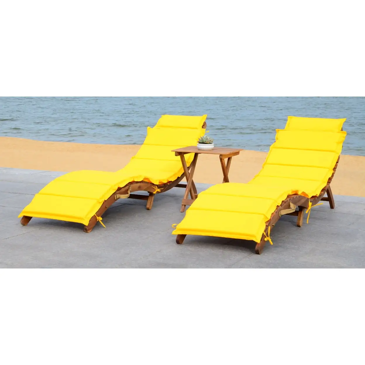 SAFAVIEH Outdoor Collection Pacifica 3-Piece Lounge Set Natural/Yellow