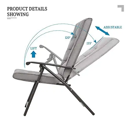 SOLAURA 3 Piece Patio Portable Foldable Bistro Set with Table. Outdoor Metal Chair with Adjustable Backrest. Grey