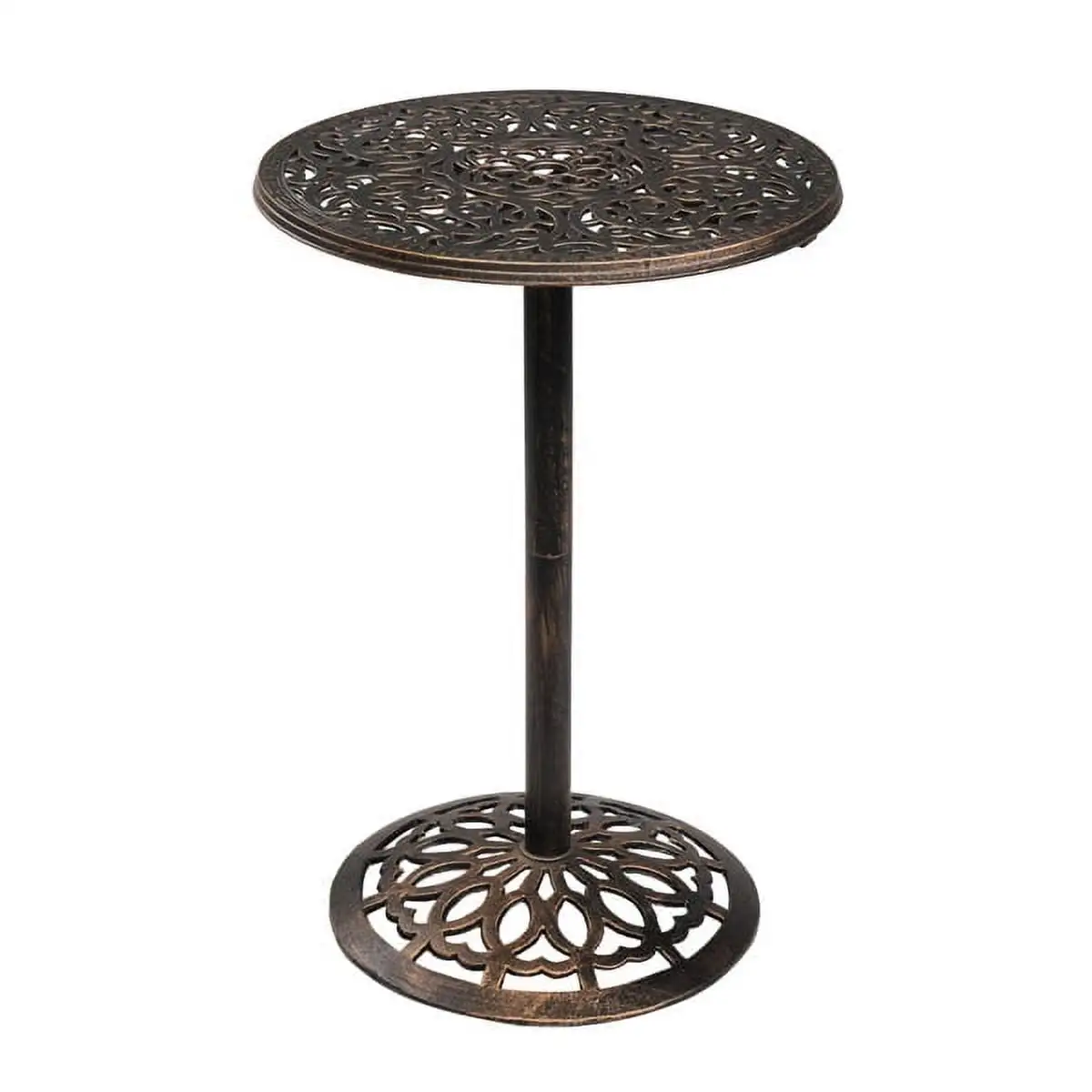 SYTHERS Patio Bar Table with Tempered Glass. 27.5 Dia x 40 H High Top Outdoor Table. Metal Frame Pub Height Bistro Square Table for Patio Lawn Garden. Antique Bronze