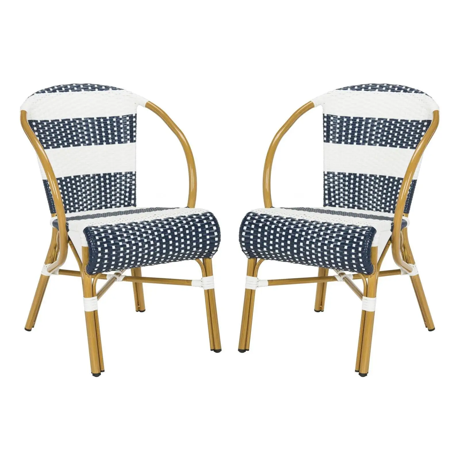 Safavieh Sarita Outdoor Striped Side Chair. Set of 2 - Navy/White