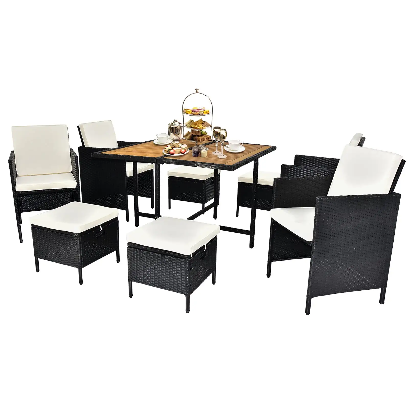 Sesslife Patio Furniture Dining Sets. 9 Piece Outdoor Sectional Sofa Set. PE Wicker Table with Chairs and Washable Cushions