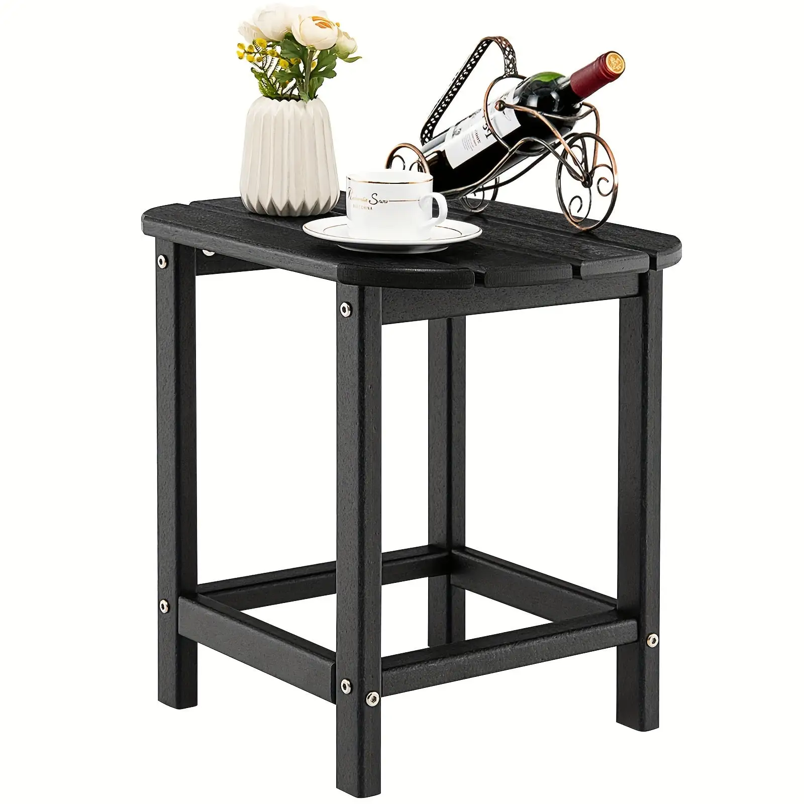 Side Table Outdoor Small Patio Table 18 Table. Weather Resistant End Tables. Outside Square Tea Table for Patio. Backyard. Poolside. Garden. Balcony (1. Black)