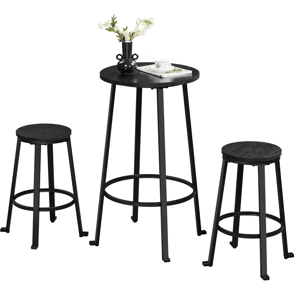 SmileMart 3-Piece Wooden Bistro Bar Set with Metal Legs for Kitchen. Black