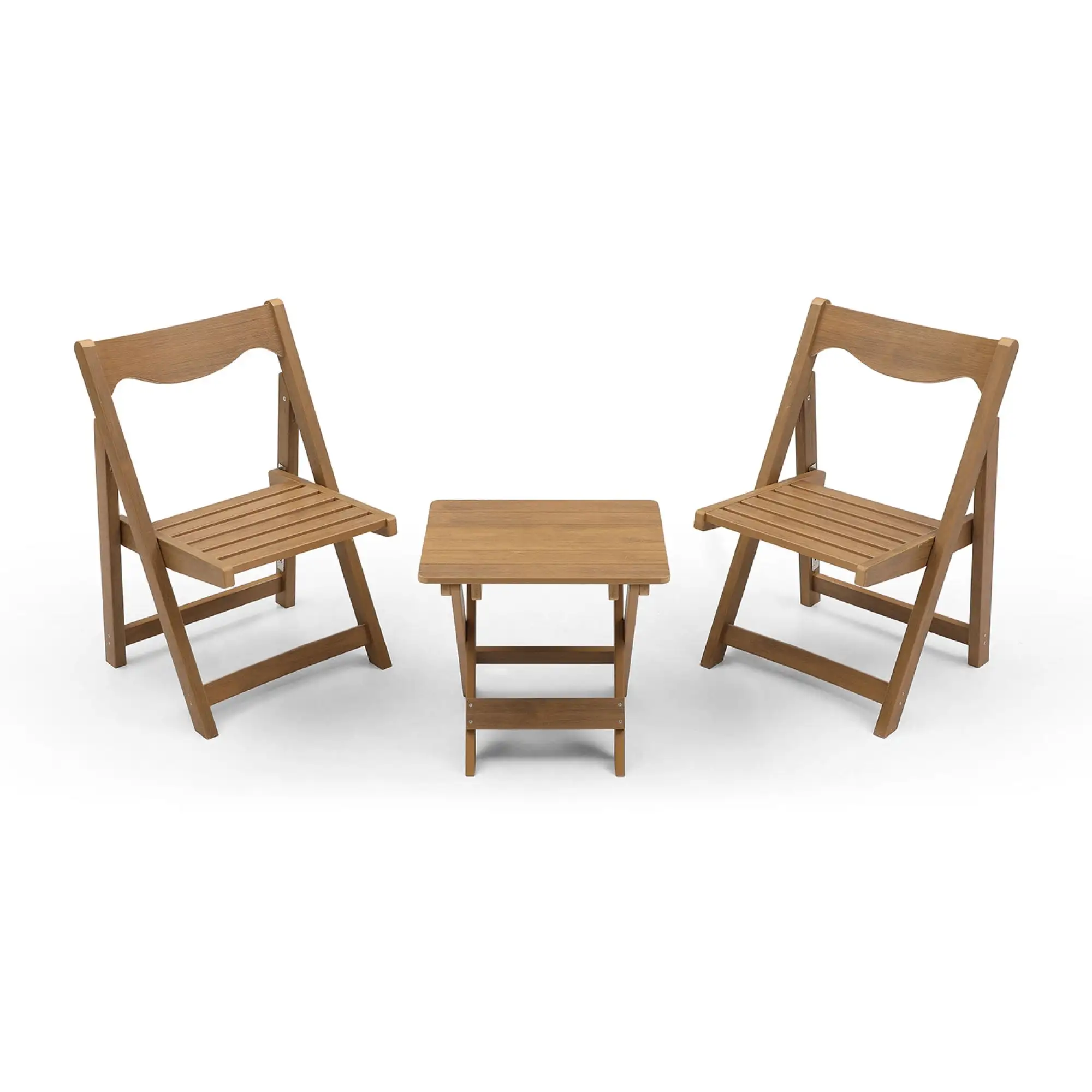 Smilegend Outdoor Bistro Set Foldable Small Table with 2 Chairs and Rectangular Table. Teak Durable HIPS Material . No Assembly Required