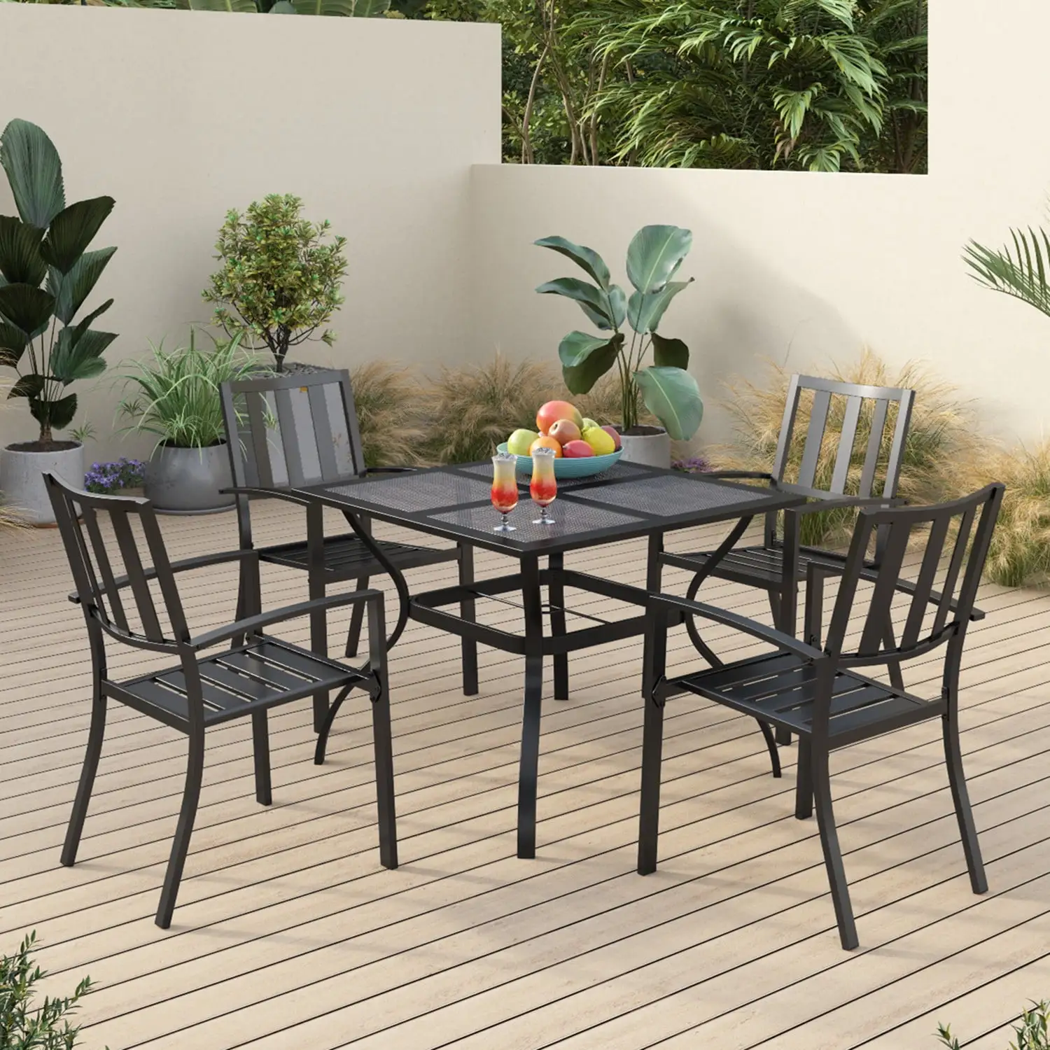 Sophia & William 5 Piece Metal Patio Dining Set Outdoor Furniture Set Mesh Table and Chairs