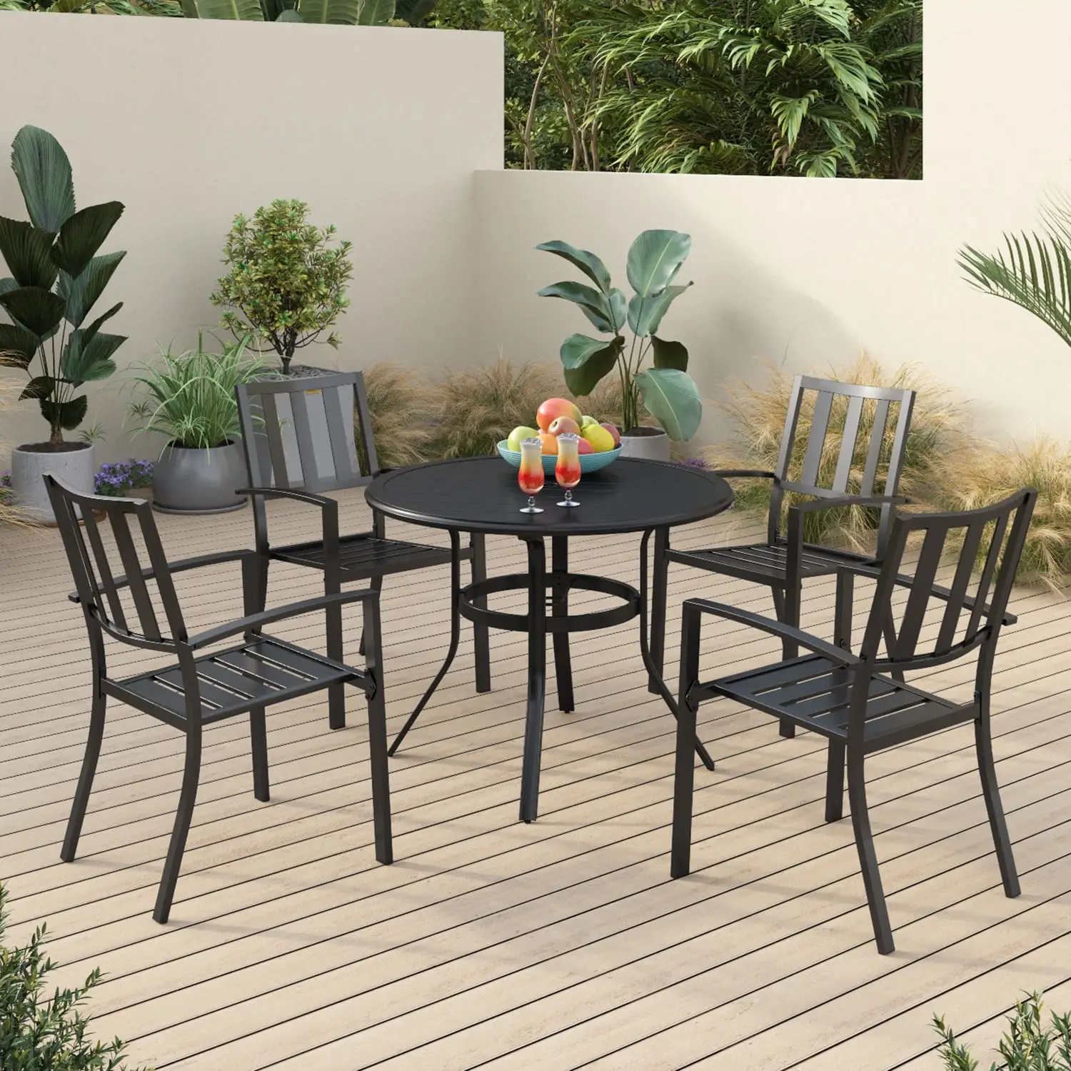 Sophia & William 5 Piece Metal Patio Dining Set Outdoor Furniture Set Round Table and Chairs