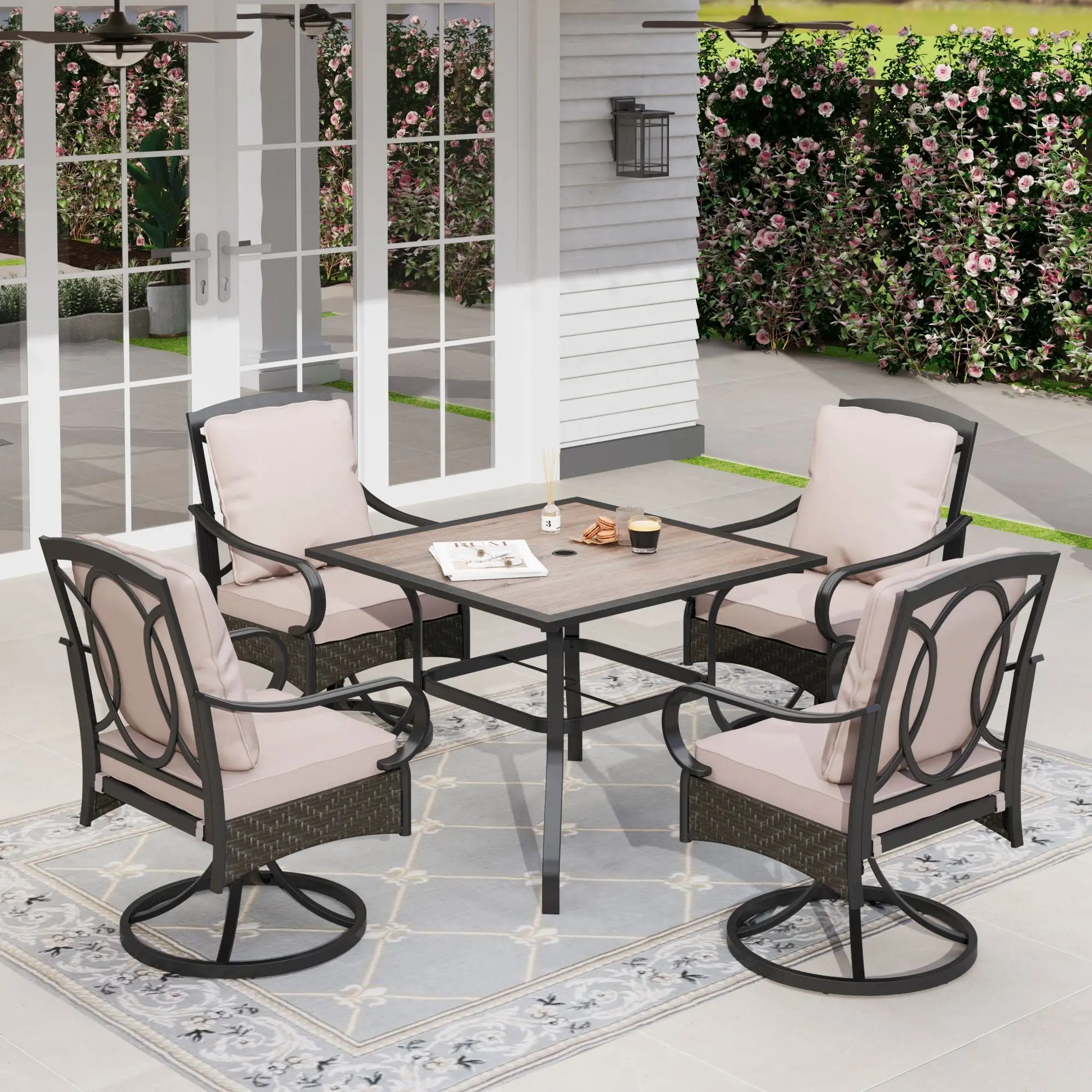 Sophia&William 5 Pieces Outdoor Patio Dining Set Swivel Chairs and Table Set for 4