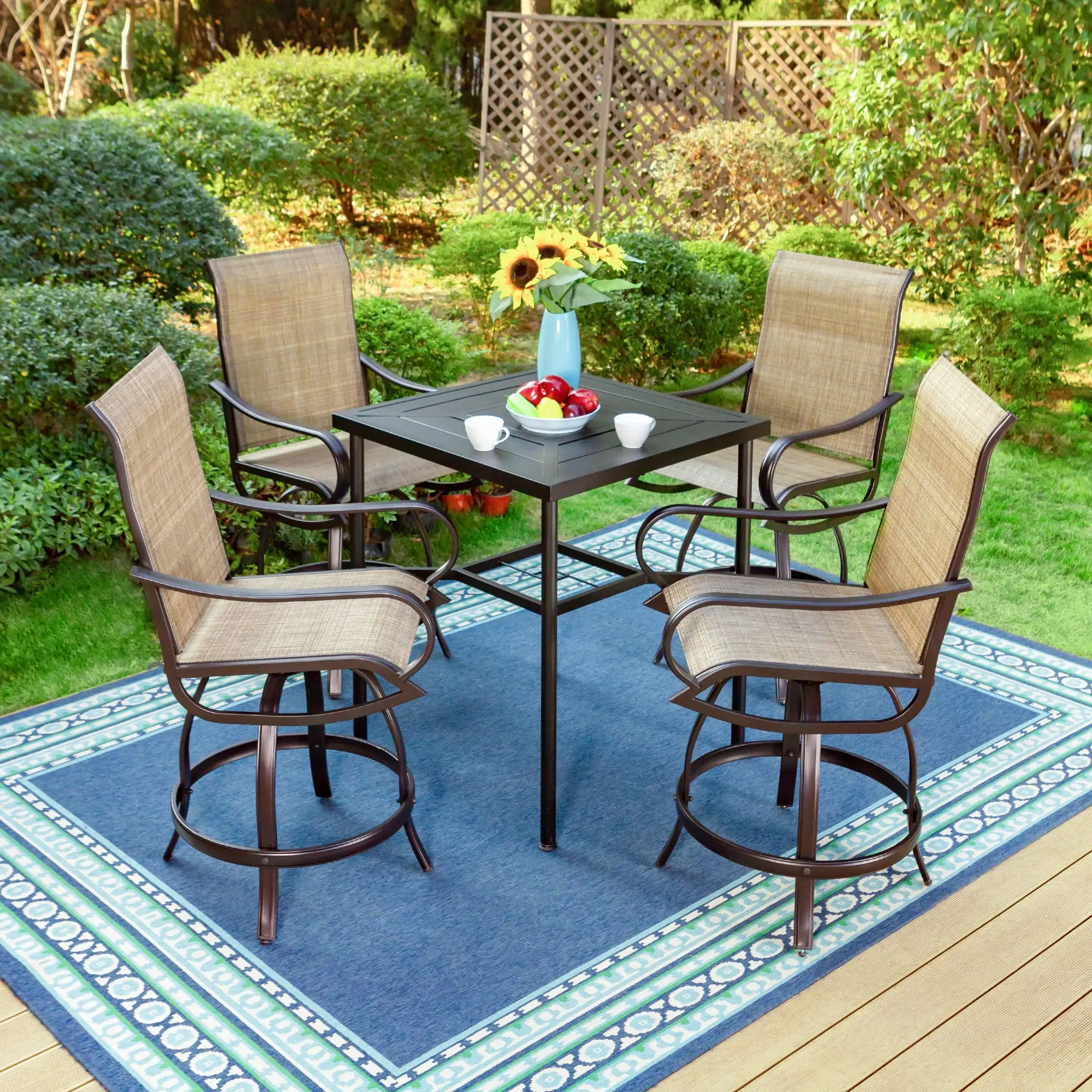 Sophia & William 5 Pieces Patio Outdoor Metal Bar Stools and Table Set Textilene Furniture Set