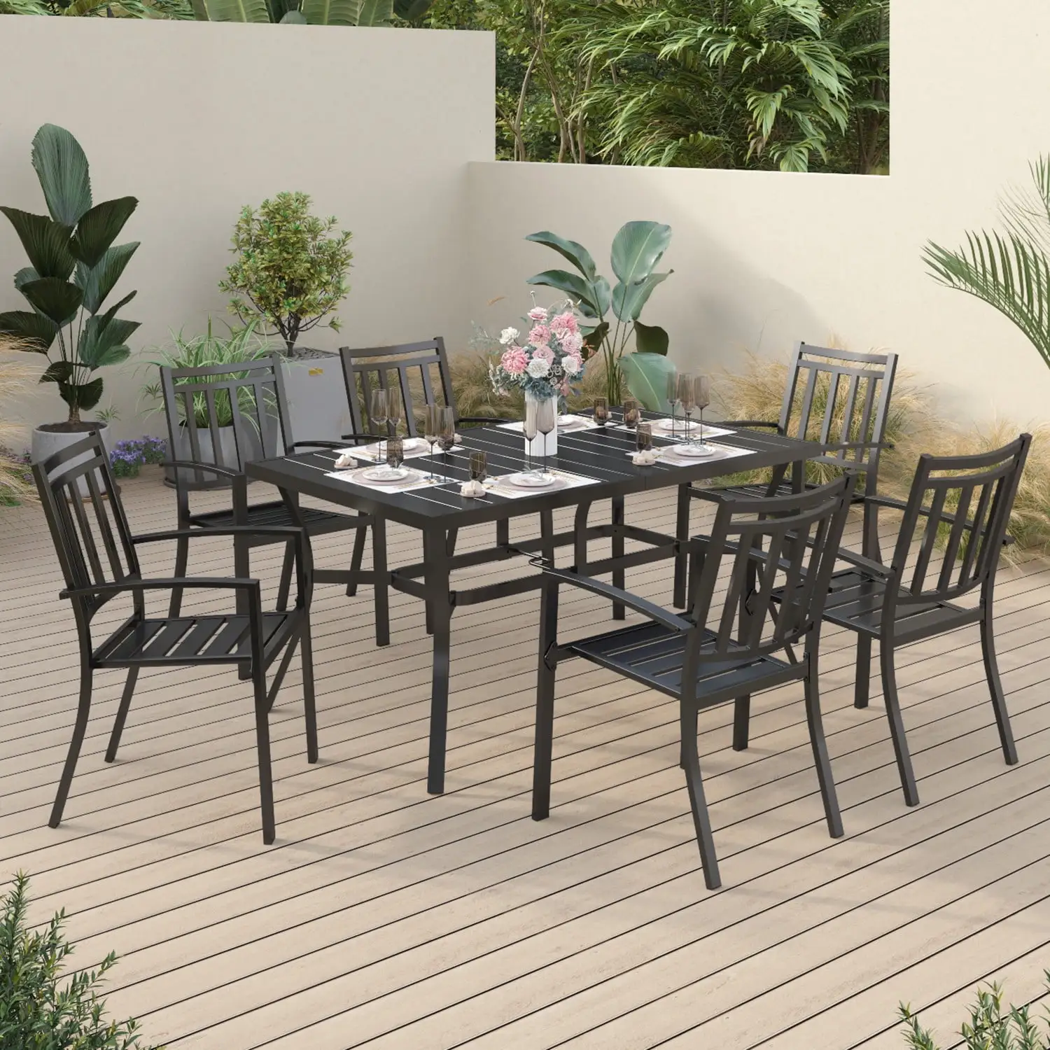 Sophia & William 7 Peices Outdoor Patio Dining Set Metal Chairs and Table Furniture Set