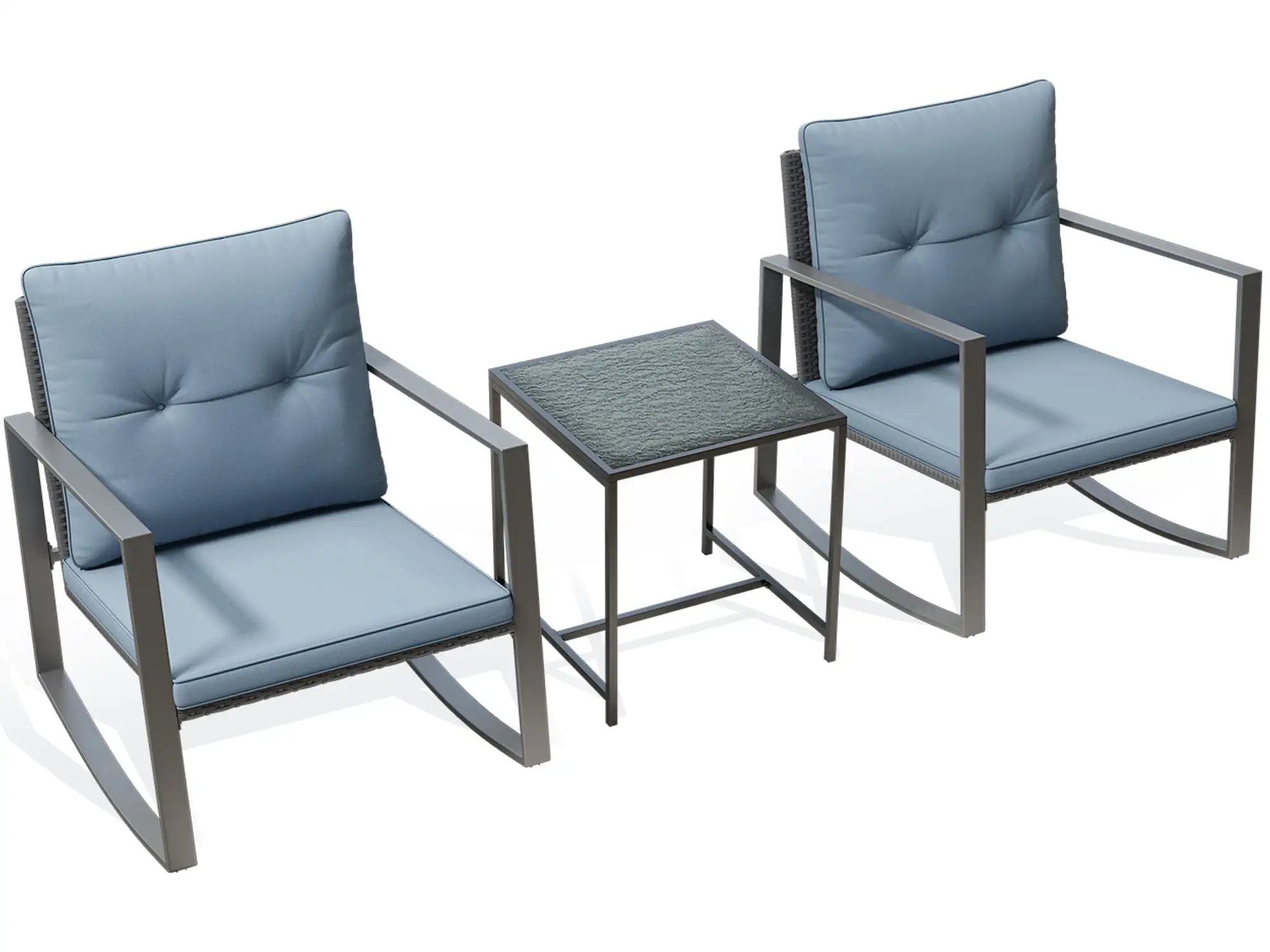 Sophron 3-Piece Outdoor Furniture Set -2 Chairs With a Aesthetic Glass Coffee Table - Grey