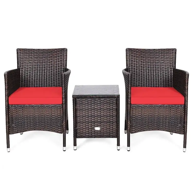 Spaco 3 Piece Rattan Wicker Sofa Set. Outdoor Patio Furniture Set Washable and Removable Cushion. Red