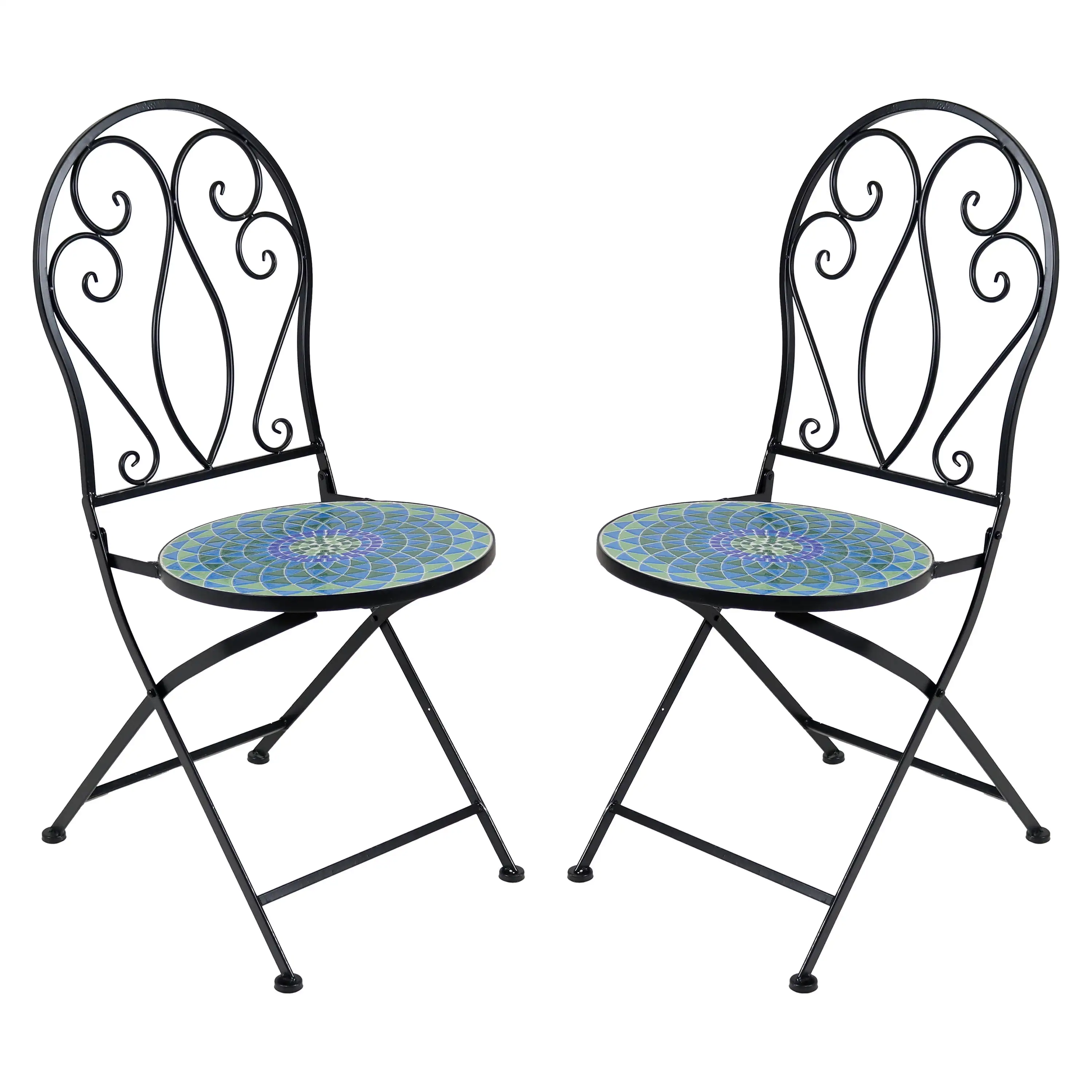 Sunnydaze Mosaic Tile Foldable Bistro Chair with Iron Frame - 2-Pack