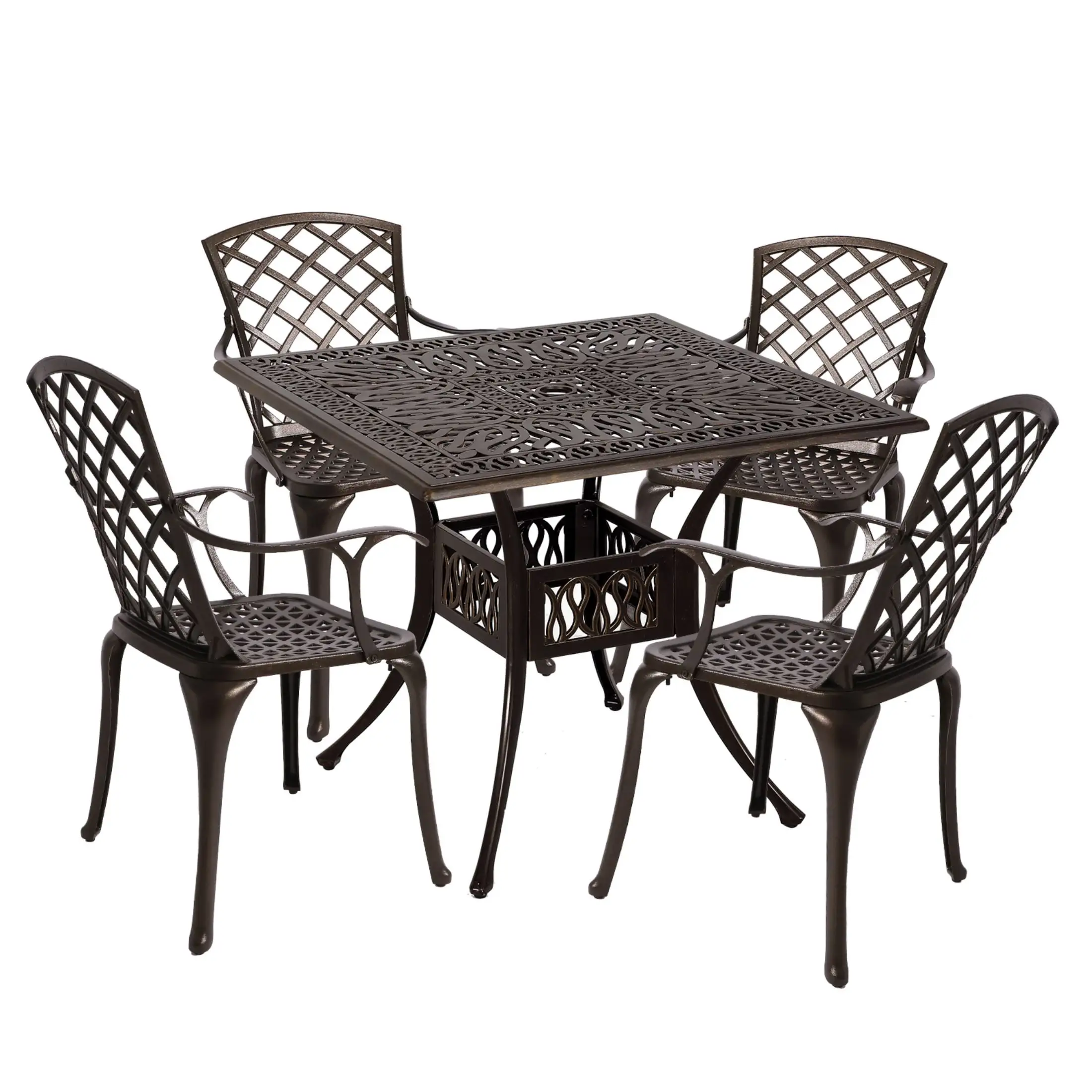 TPHORK 5 Piece Outdoor Patio Dining Set.Cast Aluminum Patio Furniture Set for Backyard Garden Deck Poolside.35.4 Square Table and Stackable Chairs for 4 Persons