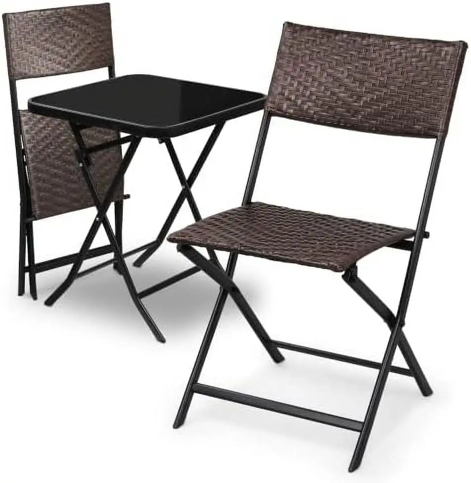 TQJKLFDY Patio Set of 3 Folding Rattan Chair Outdoor Conversation Sets Foldable Coffee Table Lawn Balcony Poolside Backyard