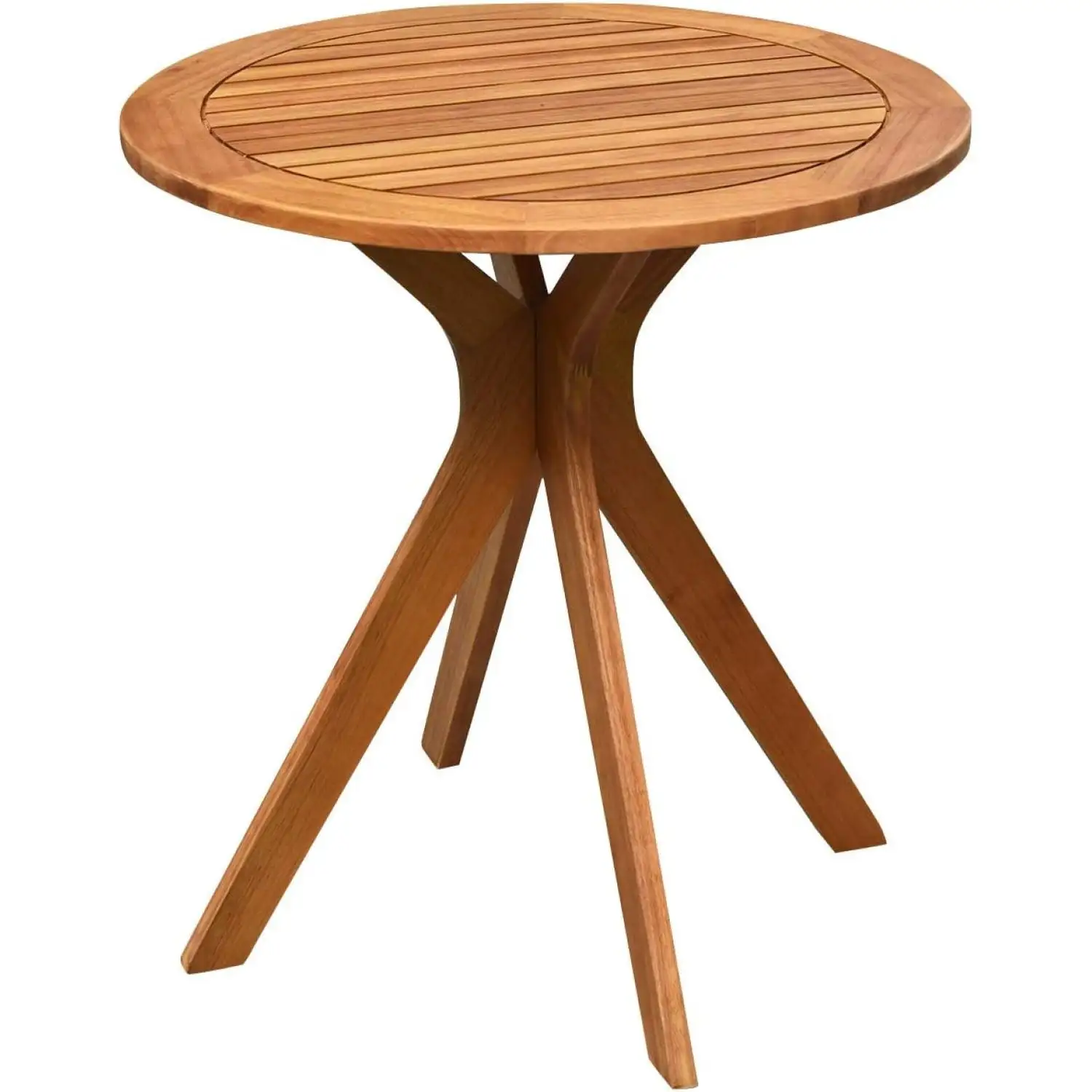 Tangkula 27.5 Inch Eucalyptus Wood Outdoor Patio Bistro Table. Round Wooden Table w/X Base. Coffee Side Bistro Table for Garden. Backyard. Patio. Living Room (Teak)