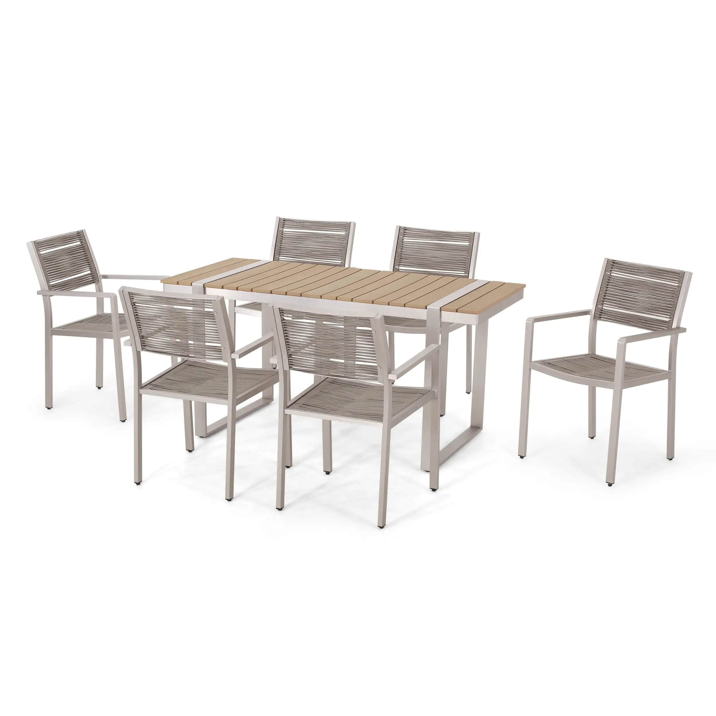 Taos Aluminum Outdoor 7-Piece Dining Set. Natural. Gray. and Silver