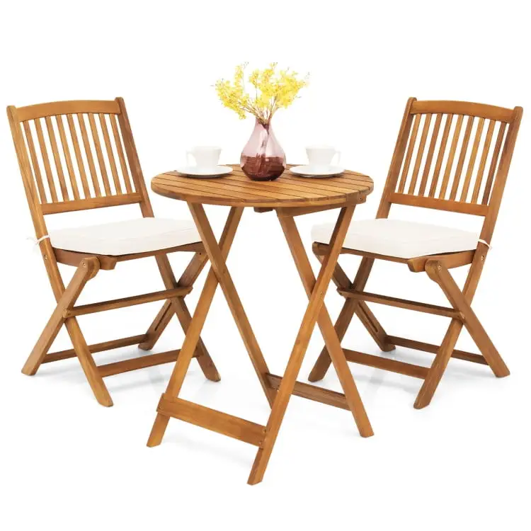 Topcobe 3 Pieces Patio Folding Bistro Set with Padded Cushion and Round Coffee Table. White