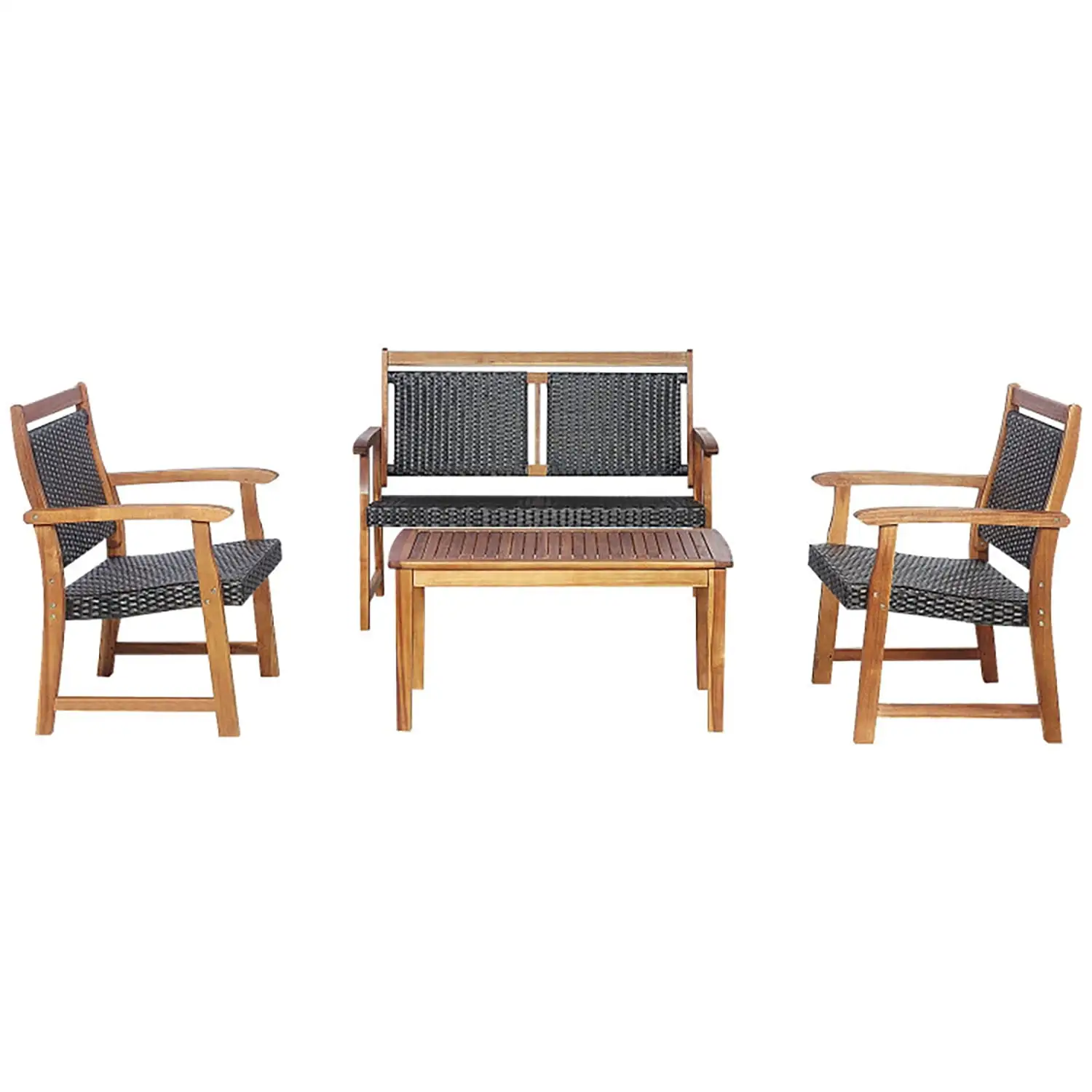 Topcobe 4 Pieces Rattan Bistro Set with Acacia Wood Frame. Modern Patio Furniture