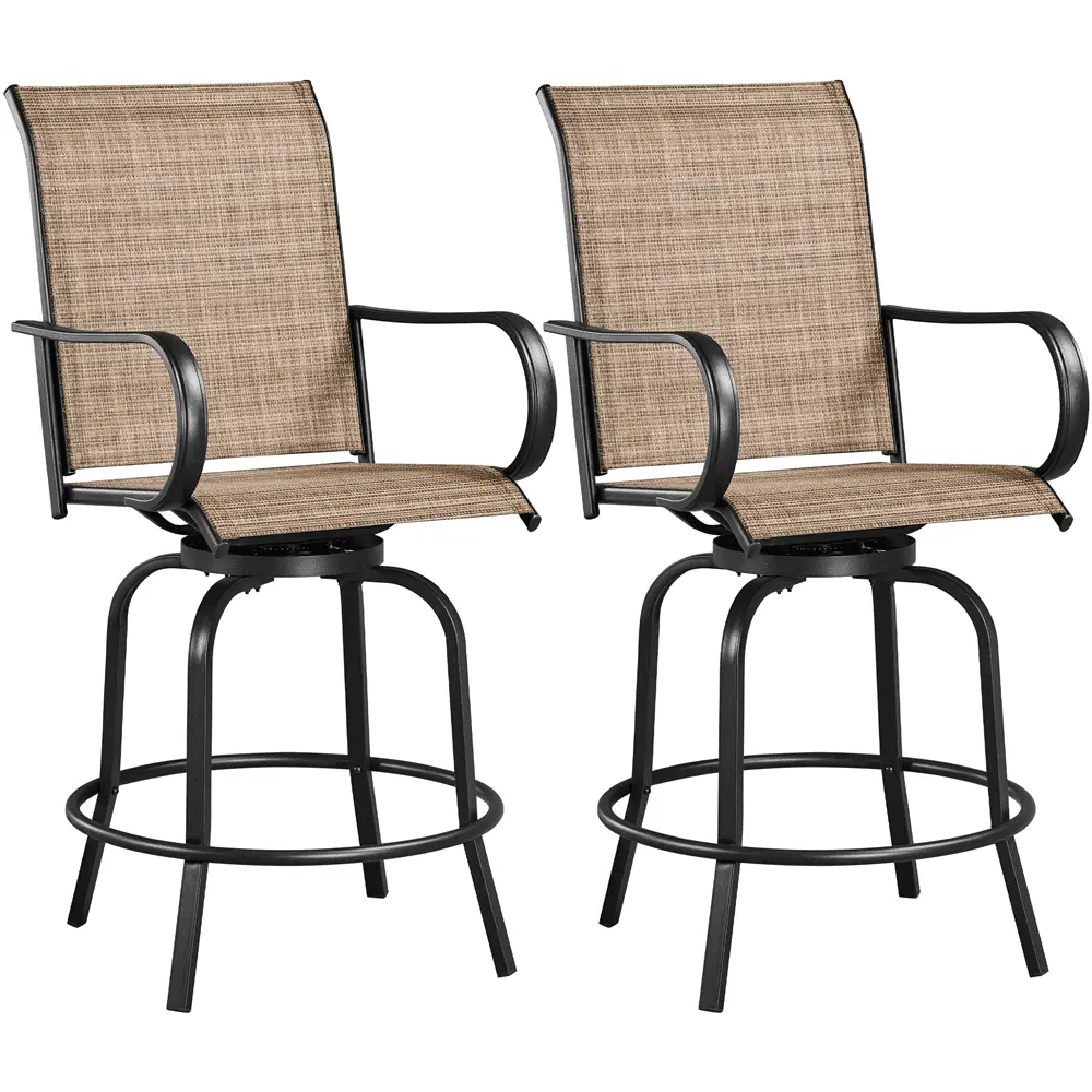 Topeakmart 2pcs Texteline Garden Patio Bistro Chairs Swivel Bar Stools Outdoor Furniture with Turntable. Brown