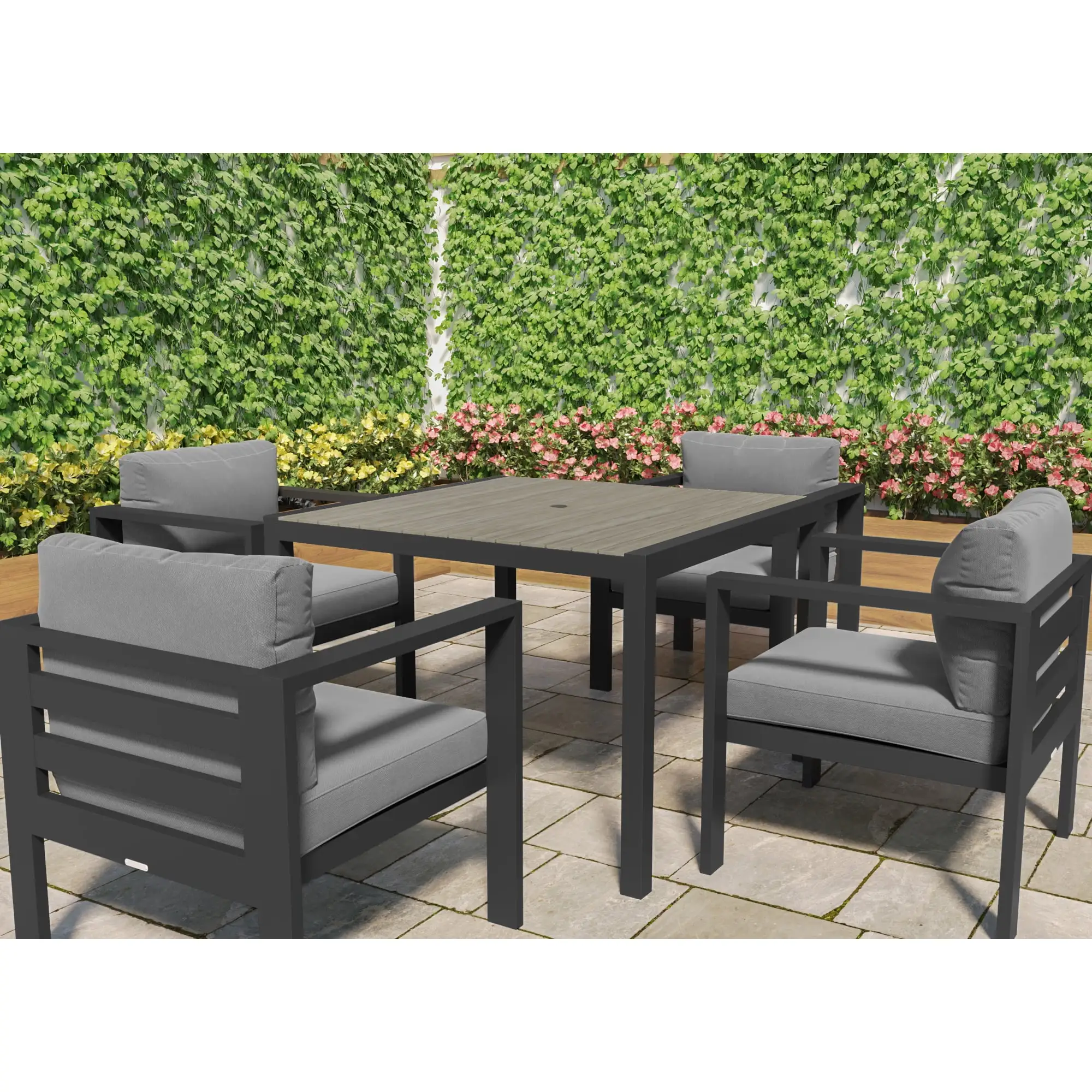 Tortuga Outdoor Lakeview Aluminum Modern 5 Piece Dining Set with Table and 4 Chairs. Charcoal Fabric