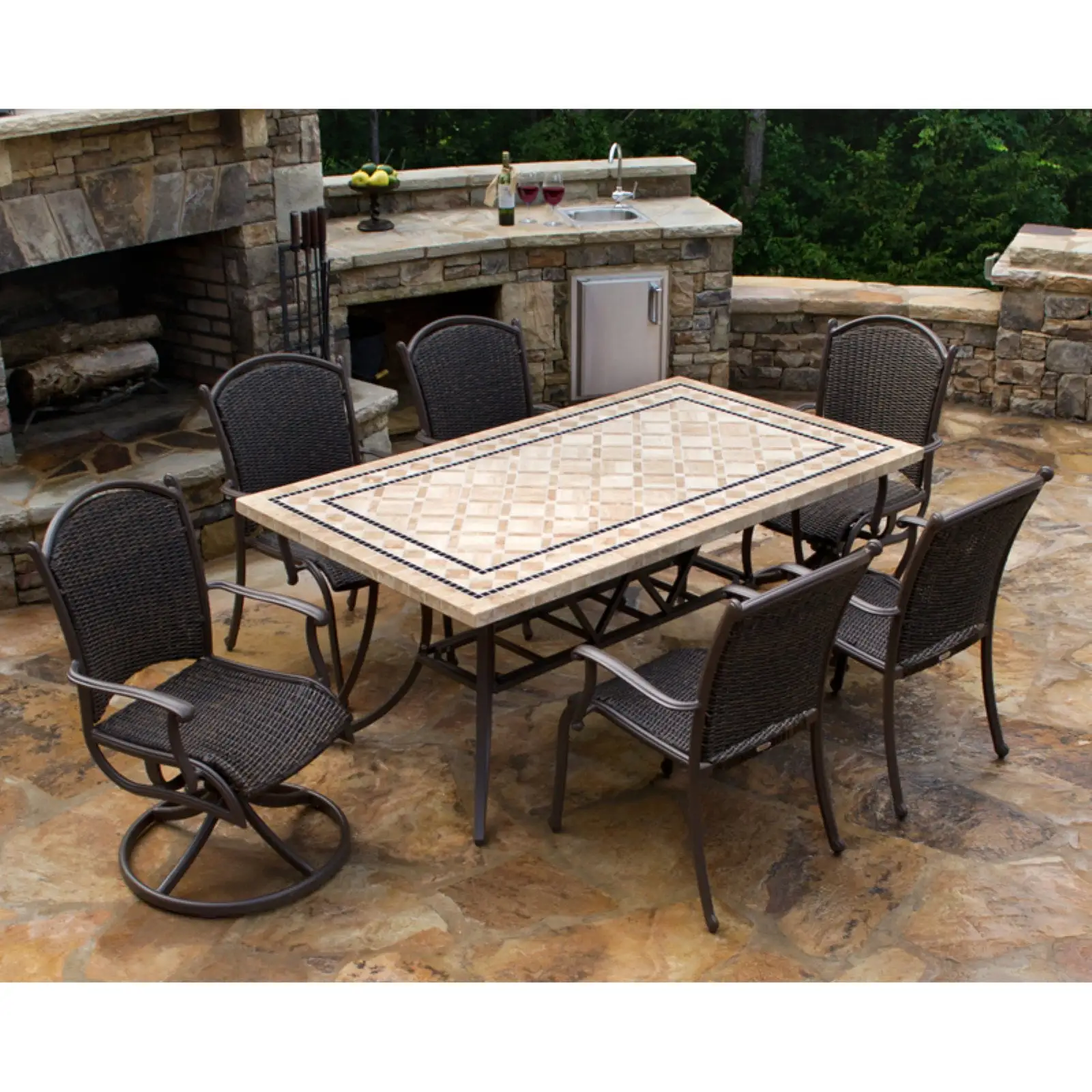 Tortuga Outdoor Marquesas Aluminum 7 Piece Patio Dining Set w/ Swivel Chairs