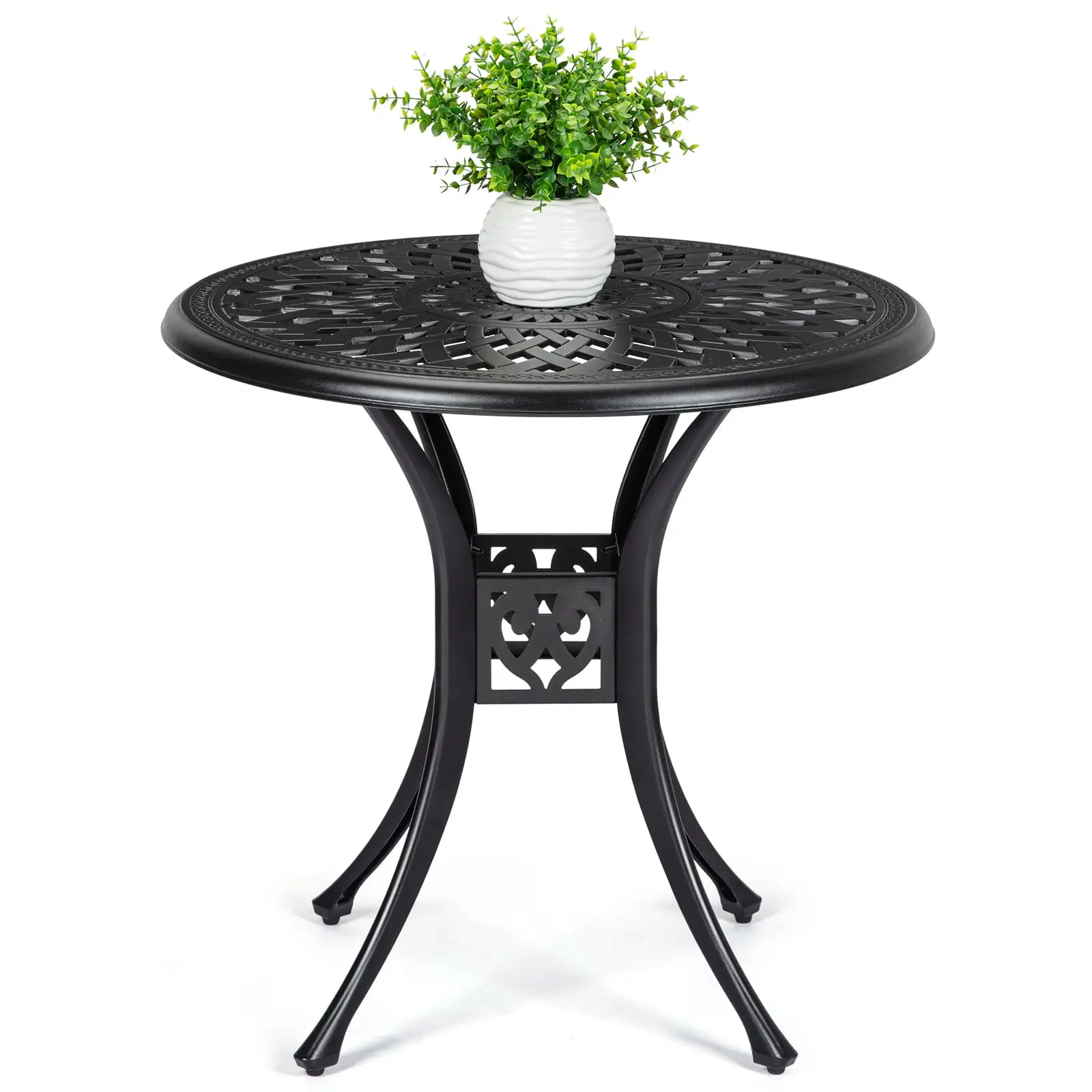 Tropow Patio Bistro Table. Cast Aluminum Round Outdoor Table. Bistro Table with Umbrella Hole. for Poolside. Deck. Porch. Backyard. Garden. Balcony. Dia 30.25 x H 29.5. Black