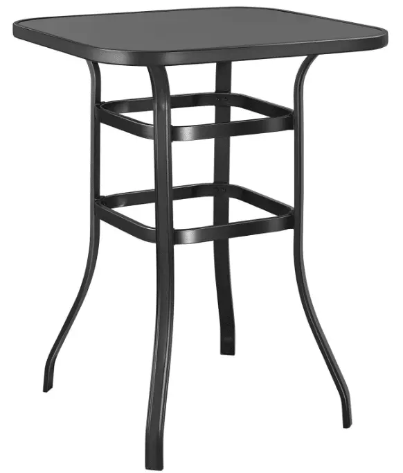 Tumis Metal Frame Patio Bar Table Tempered Glass. 40.5'' Height High Top Outdoor Table. Pub Height Bistro Square Table for Paito Lawn Garden. Black