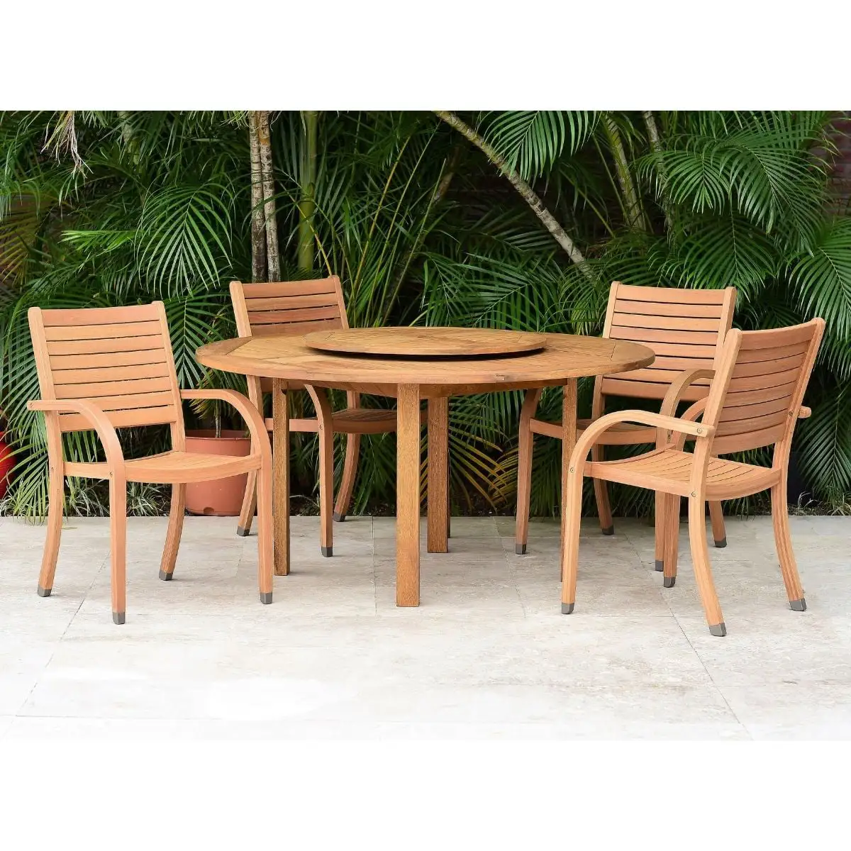 Tunis 5 Piece Solid Wood 100% FSC Certified Round Patio Dining Set