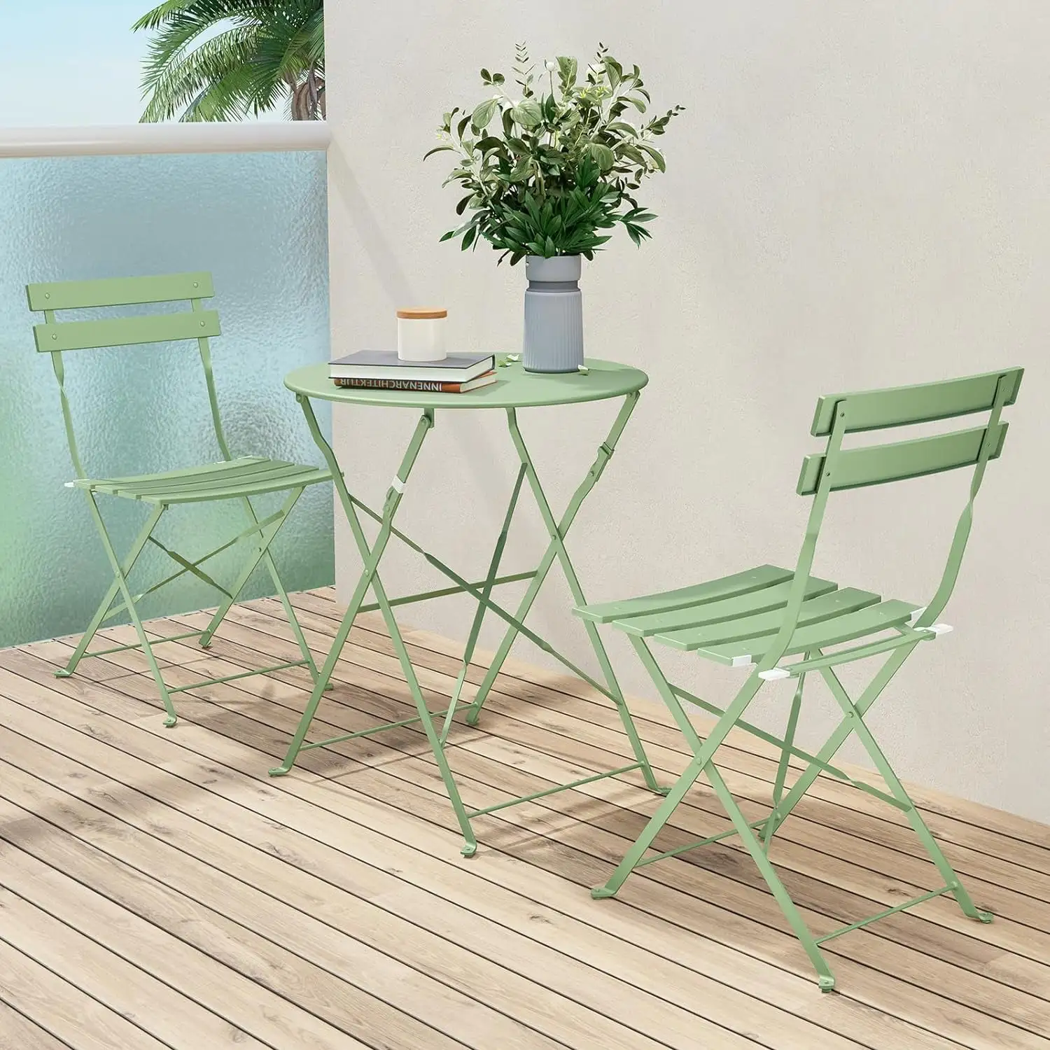 U-SHARE Premium Frame Patio Bistro Set. Folding Outdoor Patio Furniture Sets. 3-Piece Patio Set of Folding Patio Table and Chairs